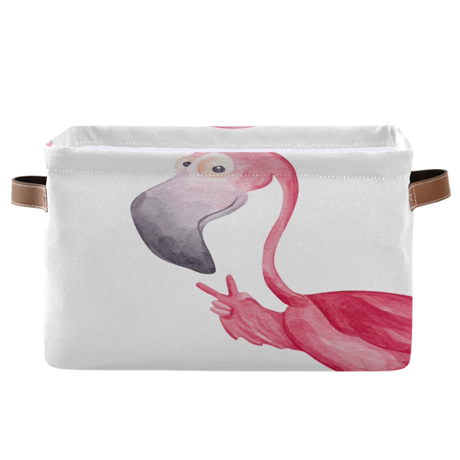Biekaya Flamingo Peace Sign Foldable Storage Bin with Handle - Collapsible Fabric Storage Basket & Large Storage Cube Bag (2 Pack, 15x11x9.5 inches) - Perfect for Home Organization, Closet Shelves, Kids Room & Laundry Storage