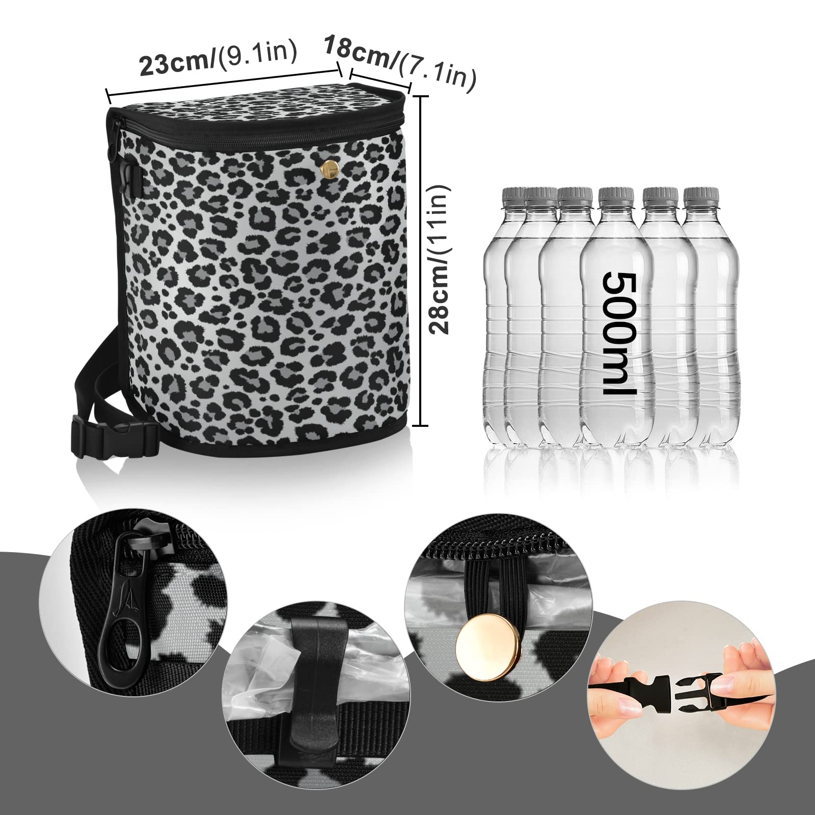 SUABO Leakproof Car Trash Can with Lid - Waterproof Snow Leopard Print Auto Garbage Bin for SUV, Truck, Sedan | Portable Vehicle Organizer for Road Trips & Daily Commute