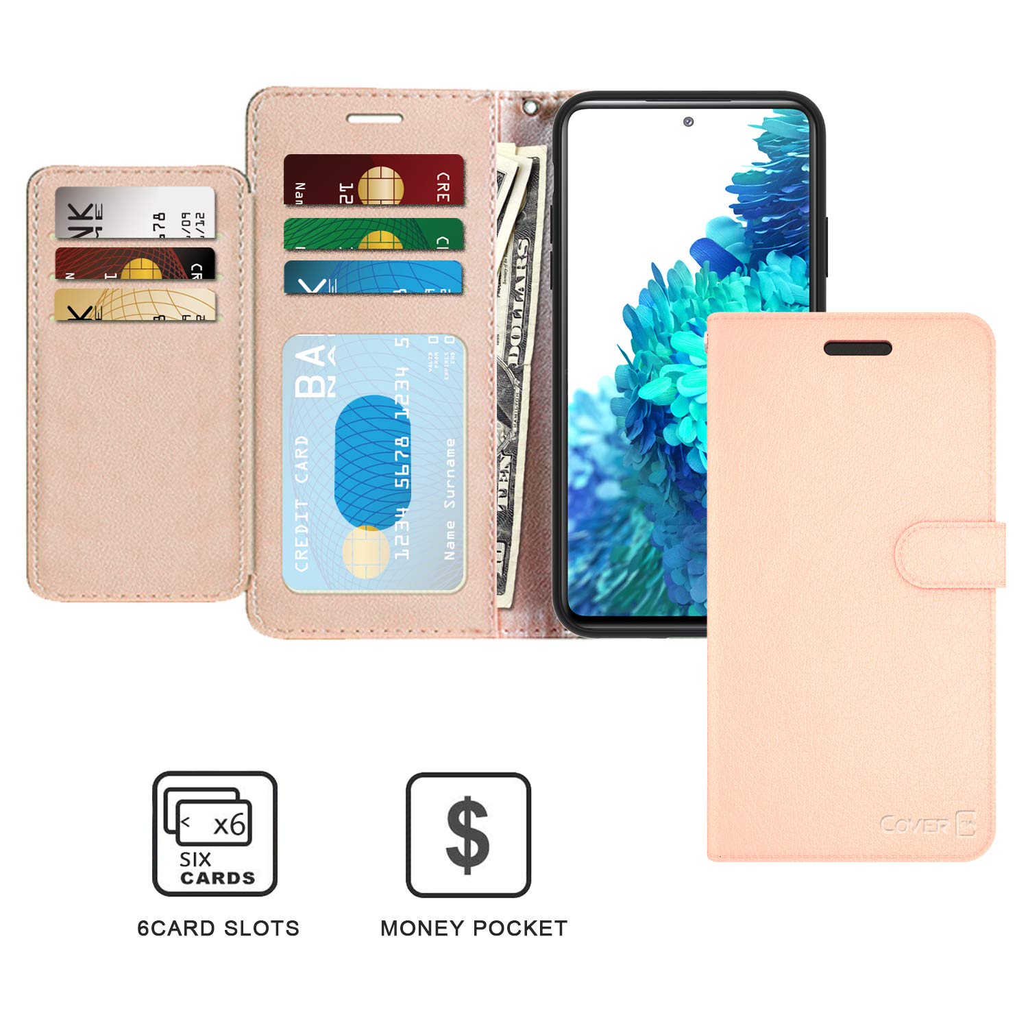 Premium RFID Blocking PU Leather Flip Folio Stand Case for Motorola Moto G9 Play/G9 - Rose Gold | Wallet Phone Cover with Card Slots | Perfect for Travel, Business & Daily Protection