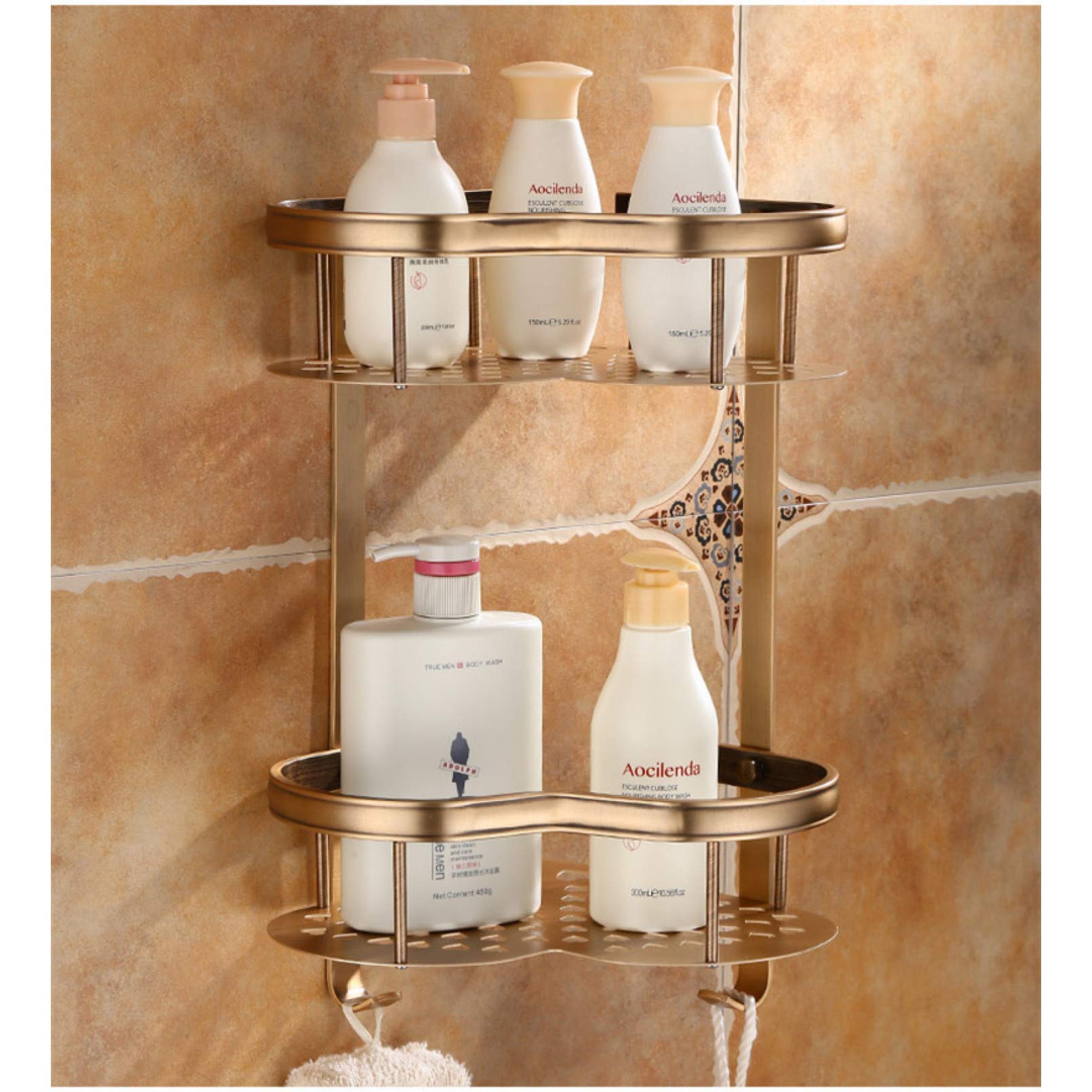 Antique Aluminum Wall Mounted Corner Shelf - Bathroom Shower Organizer for Shampoo, Soap & Storage - Rust-Resistant Space-Saving Rack for Small Bathrooms & Showers