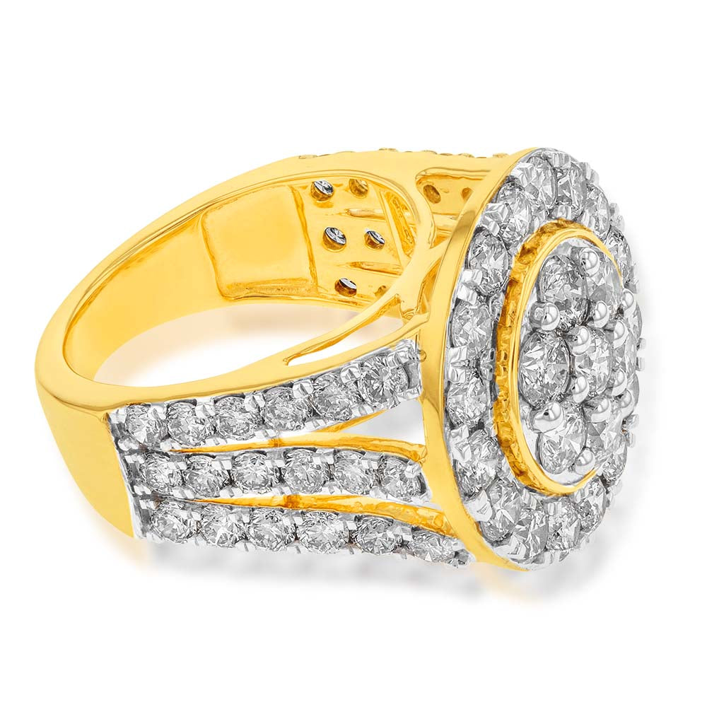 9ct Yellow Gold 4 Carat Round Diamond Cluster Ring for Women - Elegant Wedding, Engagement & Anniversary Jewelry Gift