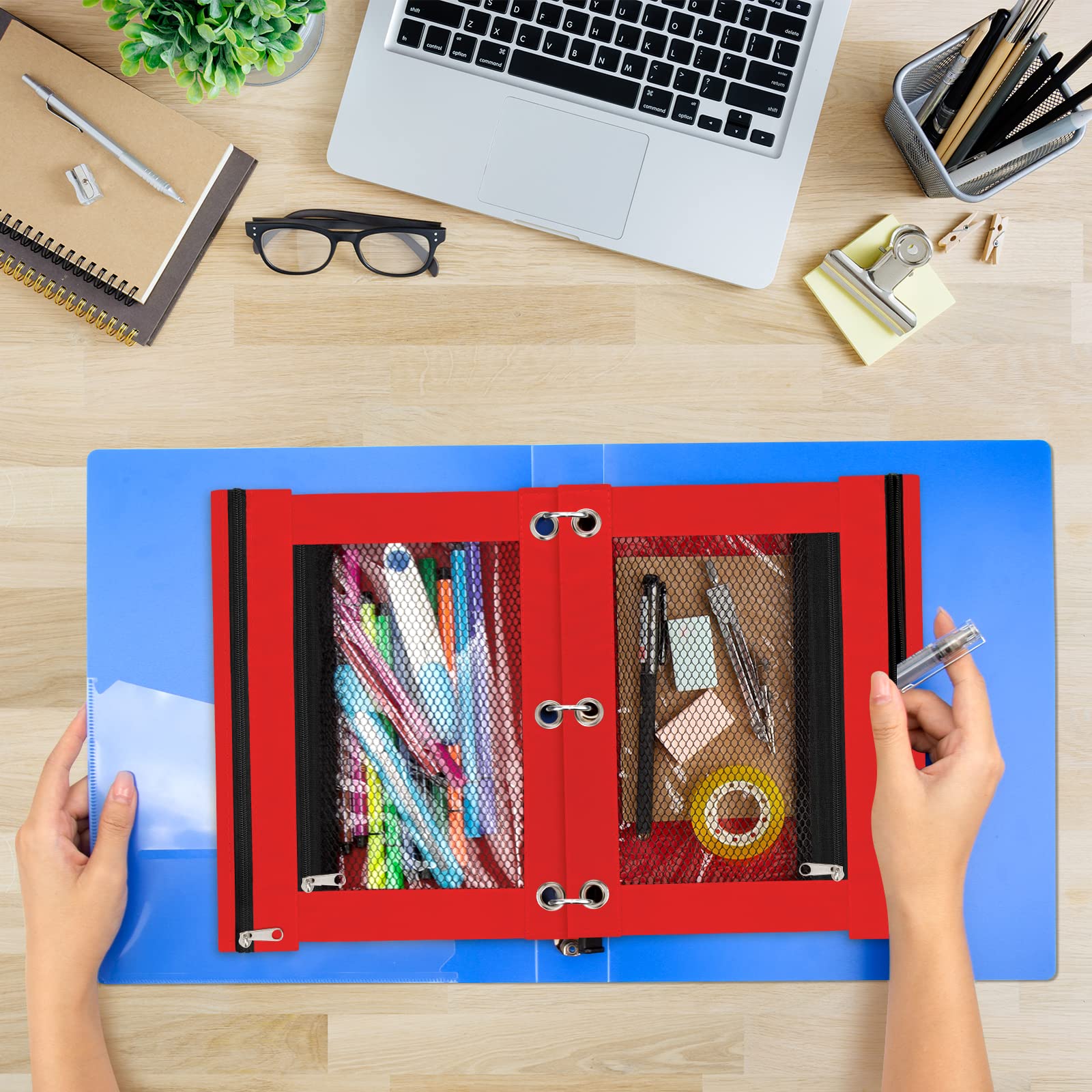 20 Pack Red Zippered Pencil Pouches for 3-Ring Binders - Bulk Classroom Supplies for Students & Teachers - Perfect for Organizing Pens, Pencils, Markers & School Essentials
