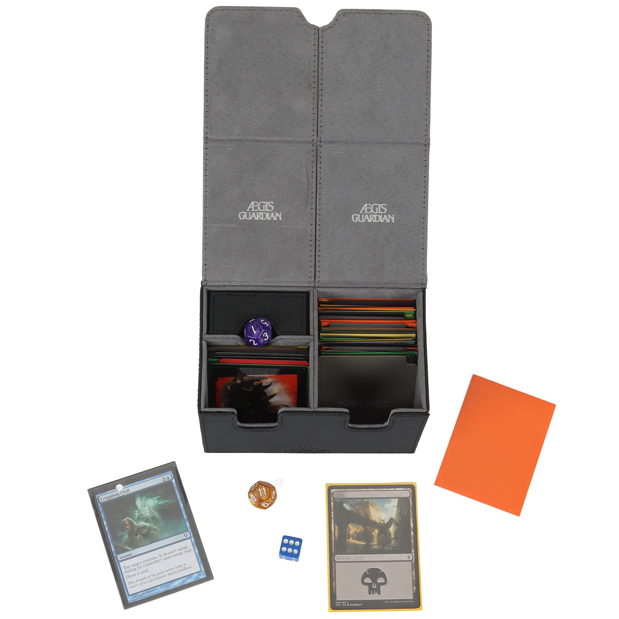 Premium PU Leather MTG Deck Box with Dice Tray - Holds 150+ Sleeved Cards, Magnetic Closure for TCG/CCG (Black) - Perfect for Magic: The Gathering, Commander Games & Card Storage
