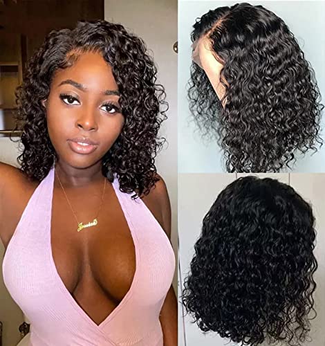13x4 Brazilian Human Hair Bob Wig - 10 Inch Deep Curly Lace Front Wig for Black Women | Pre-Plucked with Baby Hair | 150% Density | Natural Color | Perfect for Daily Wear, Parties & Special Occasions