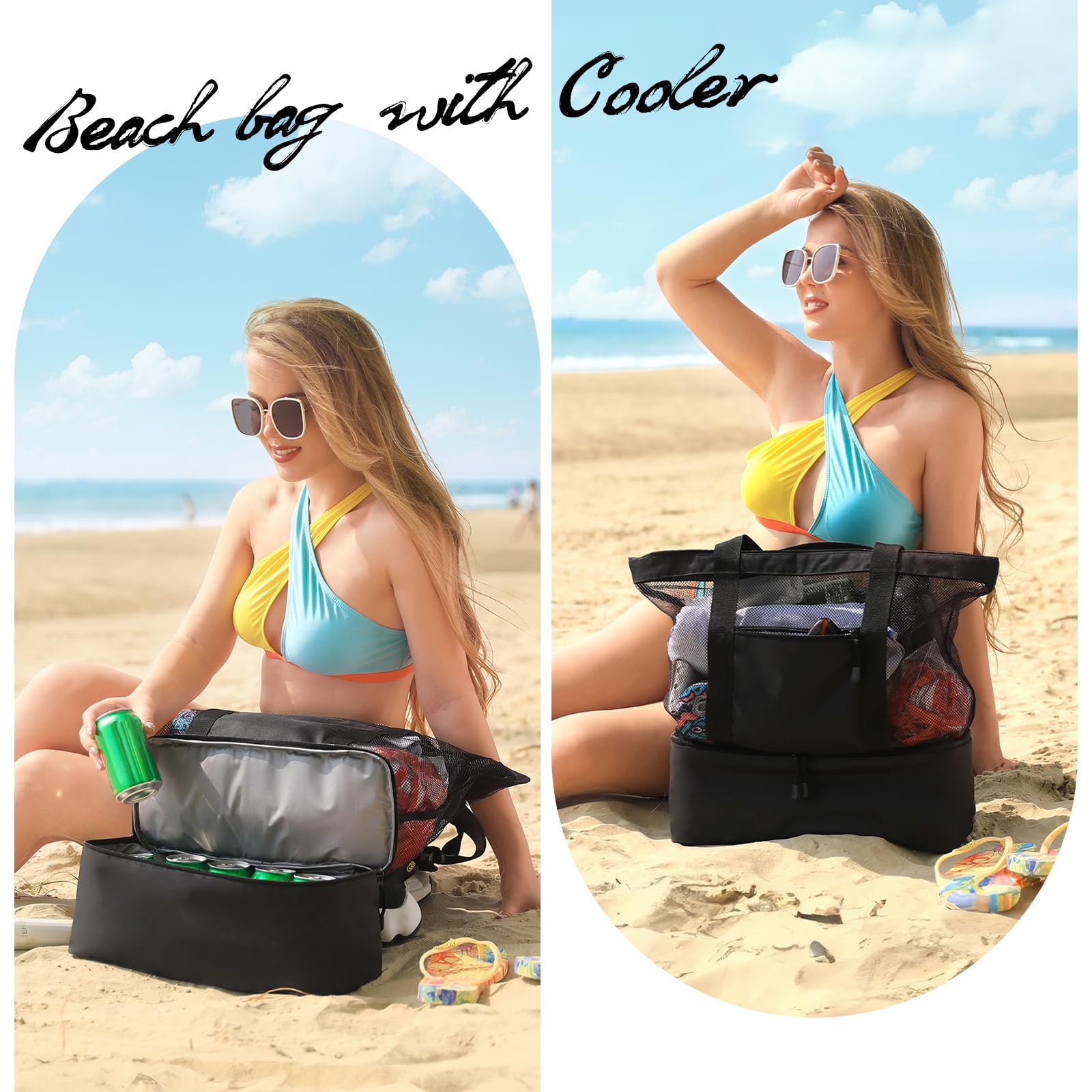Clothclose Mesh Beach Tote Bag for Women - Large Waterproof Swim Pool Bag with Cooler Compartment | Perfect for Travel, Beach Trips, Poolside Lounging & Summer Outings