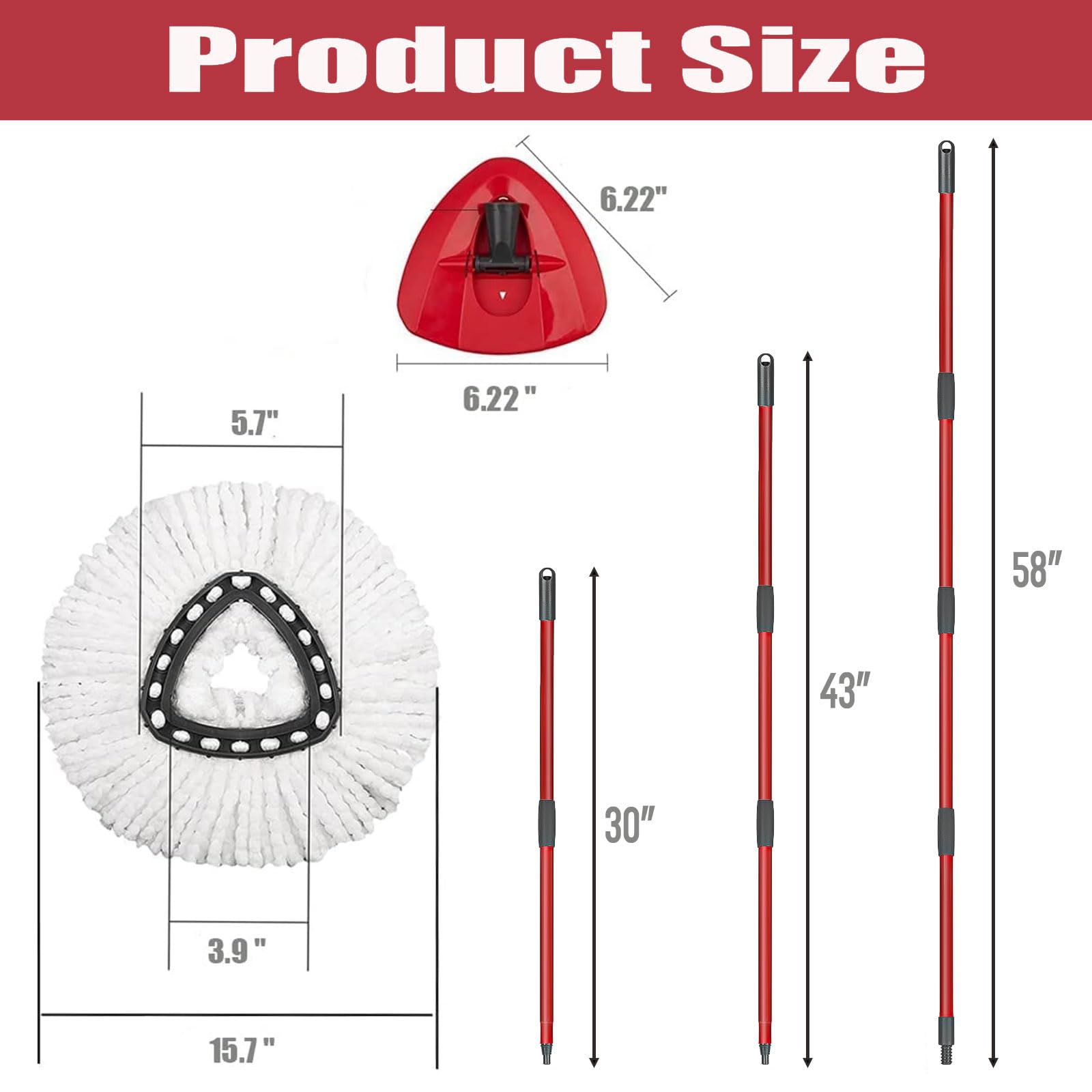 Spin Mop Replacement Head Set with Base & Extendable 30