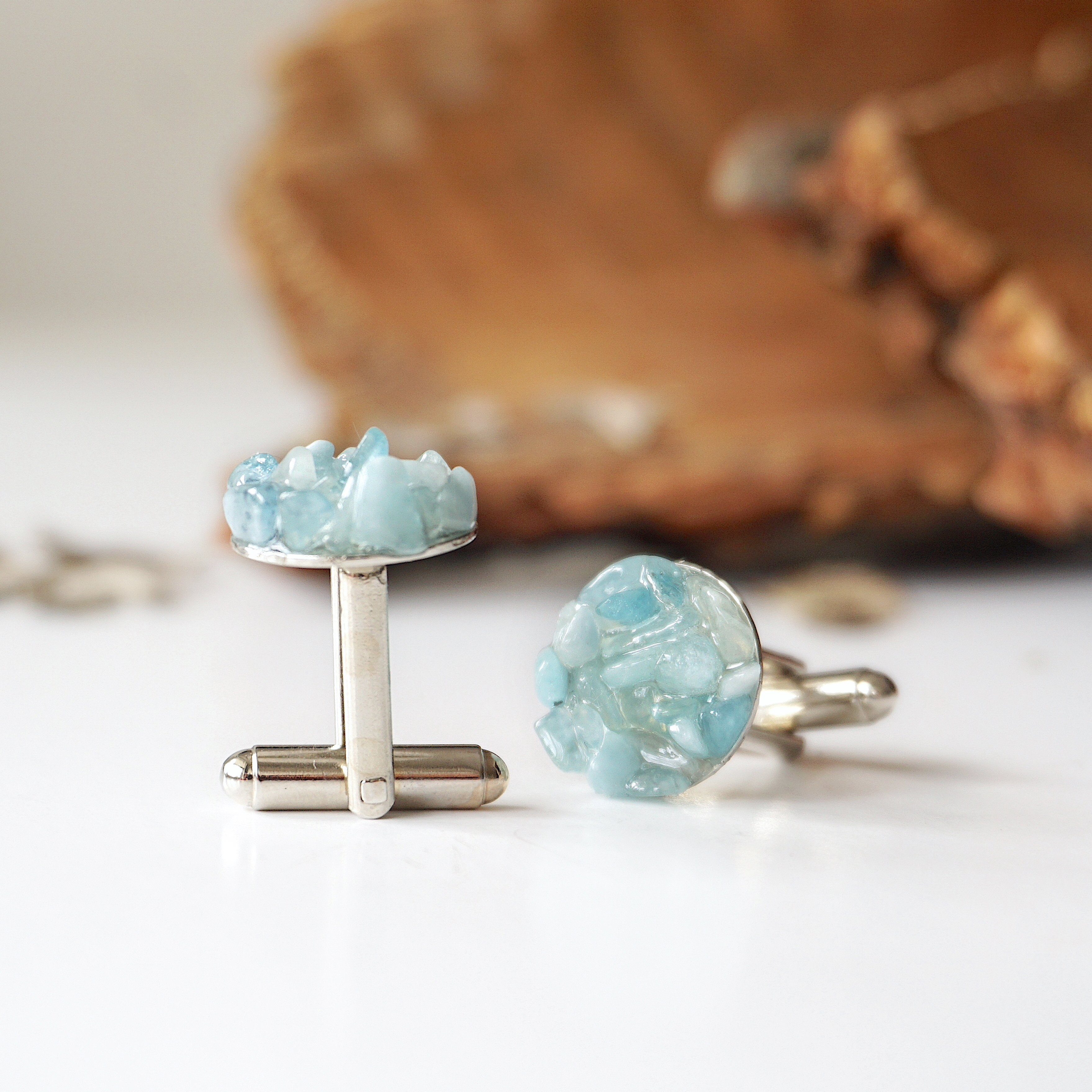 Elegant Aquamarine Cufflinks - White Gold Plated Brass for Men | Perfect for Weddings, Business & Formal Occasions