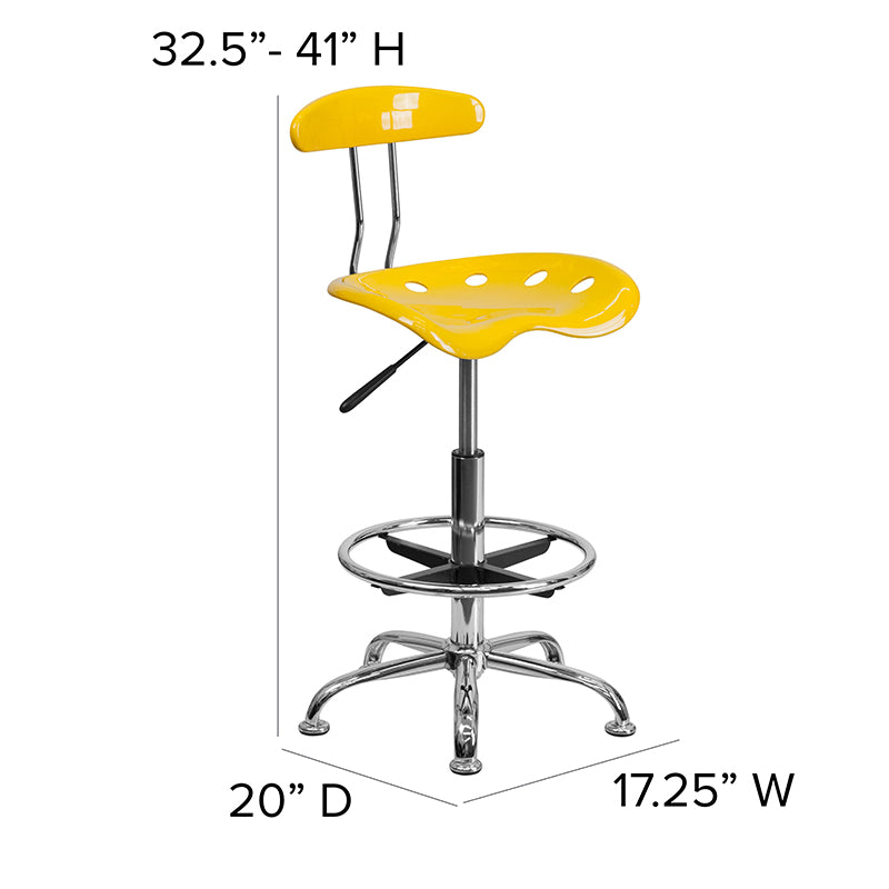 FLASH Bradley Vibrant Violet and Chrome Drafting Stool with Tractor Seat - Adjustable Height Bar Stool for Home Office, Art Studio & Industrial Workspaces