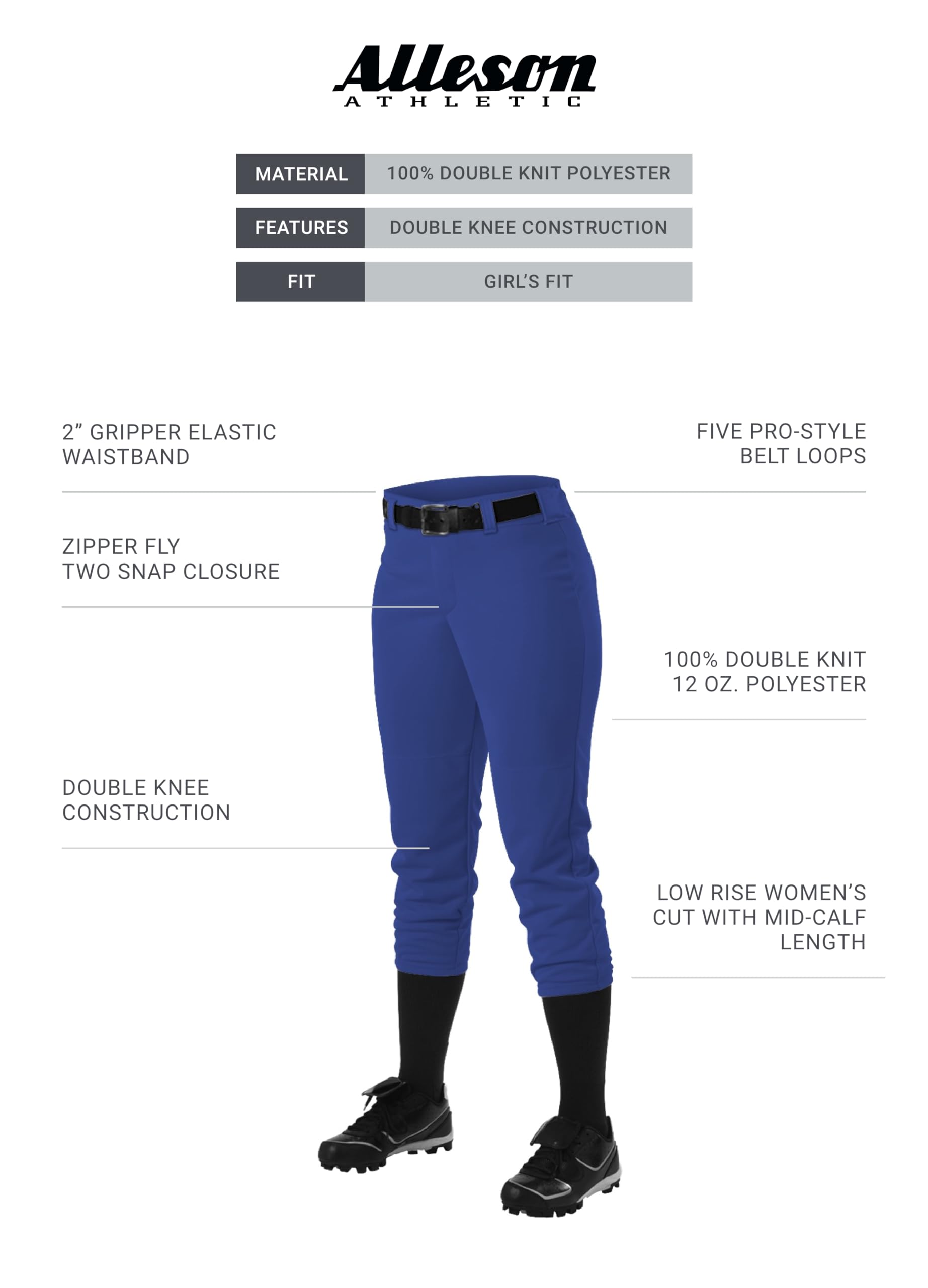 Alleson Athletic Girls Fastpitch Softball Belt Loop Pants - Comfortable & Durable for Practice & Games