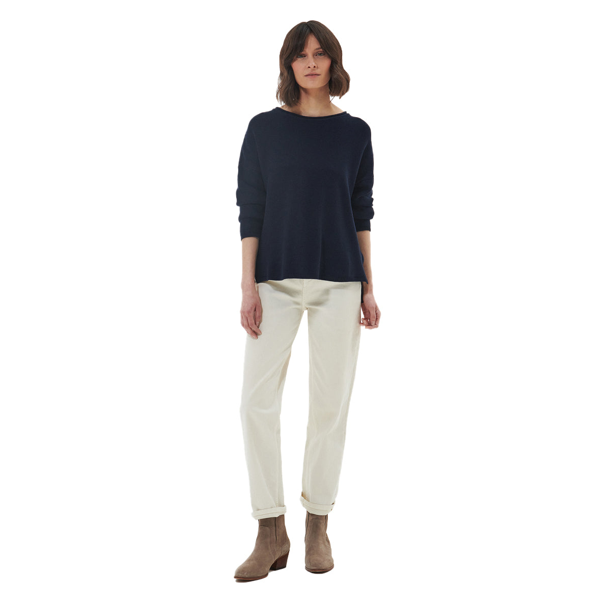 Barbour Women's Marine Blue Knitted Jumper - Cozy Cable Knit Sweater for Fall & Winter - Perfect for Casual Outfits & Outdoor Activities