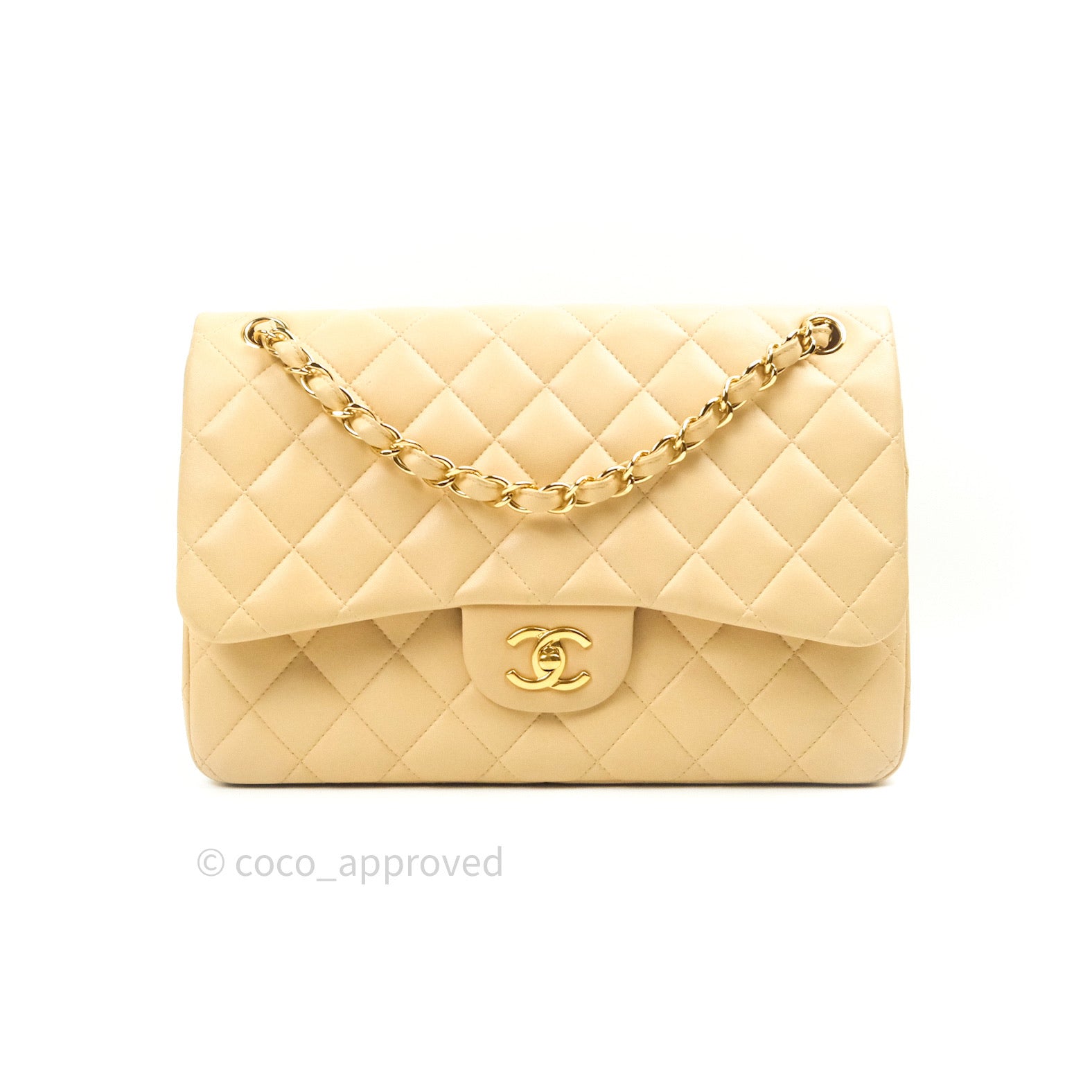 Chanel Classic Jumbo Double Flap Bag Beige Lambskin Leather with Gold Hardware - Luxury Designer Handbag for Women, Perfect for Parties, Dating & Special Occasions