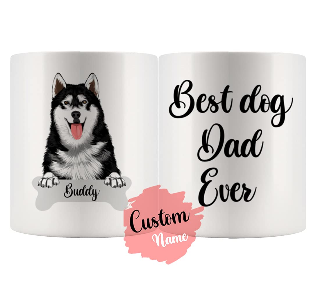 **Personalized Siberian Husky Dog Mom & Dad Coffee Mug - 11oz White Ceramic Cup - Best Gift for Husky Owners, Dog Lovers, Grandpa & Grandma - Perfect for Coffee, Tea, or Hot Chocolate at Home or Office**