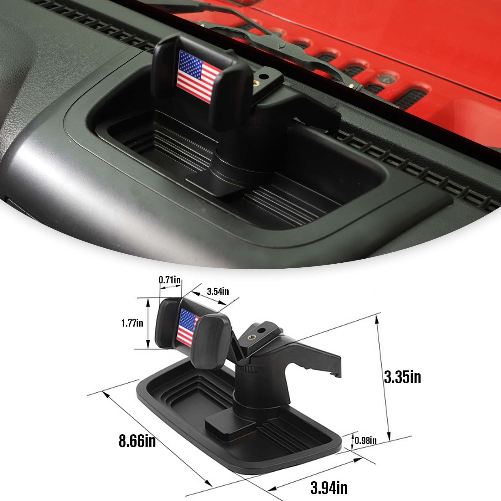Jeep Wrangler JK JKU (2011-2018) Phone Holder with Storage Tray - Car Dashboard Cell Phone Mount Organizer for iPhone & Android - Perfect for Off-Road Adventures & Daily Commutes