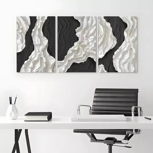 3-Piece Abstract Black and White Wall Art Canvas Set - 60x90cm Framed Modern Art Prints | High Quality 100% Australian Made Ready-to-Hang Wall Decor for Living Room, Bedroom & Office