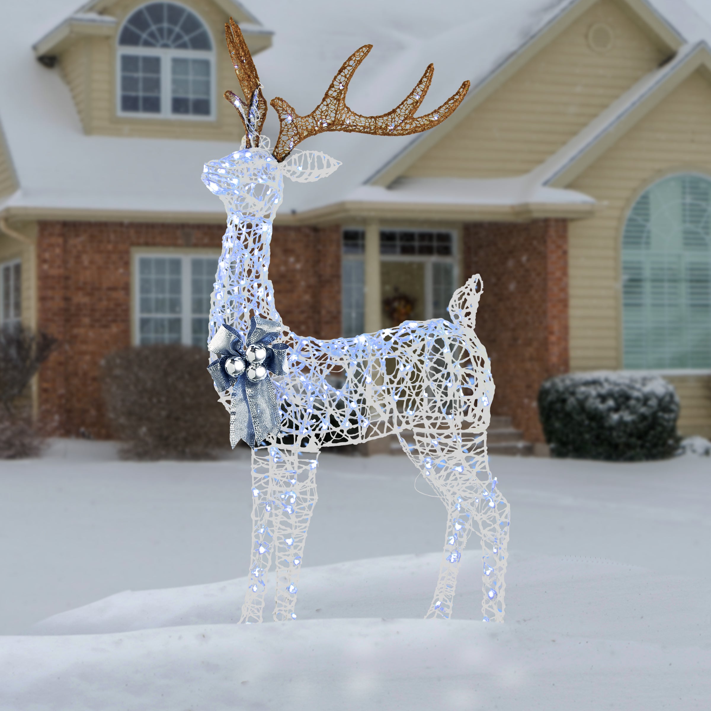 65 Inch Glittered Standing Buck with Twinkling LED Lights - Perfect for Christmas Decorations, Holiday Party Centerpiece, and Outdoor Lawn Decor