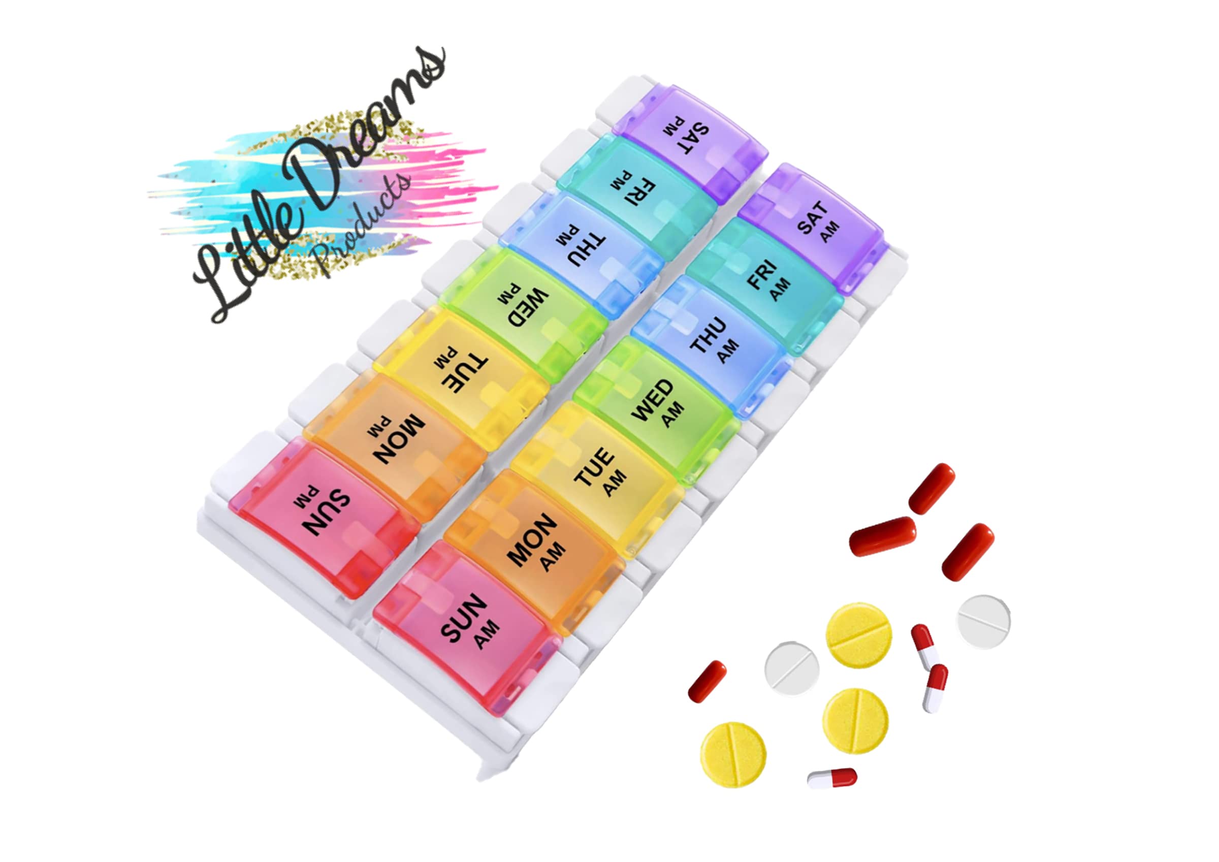 7-Day AM/PM Weekly Pill Organizer with Easy Push Button - Large Medicine Dispenser Case for Daily Vitamins & Medication (Perfect for Travel, Home, or Office Use)