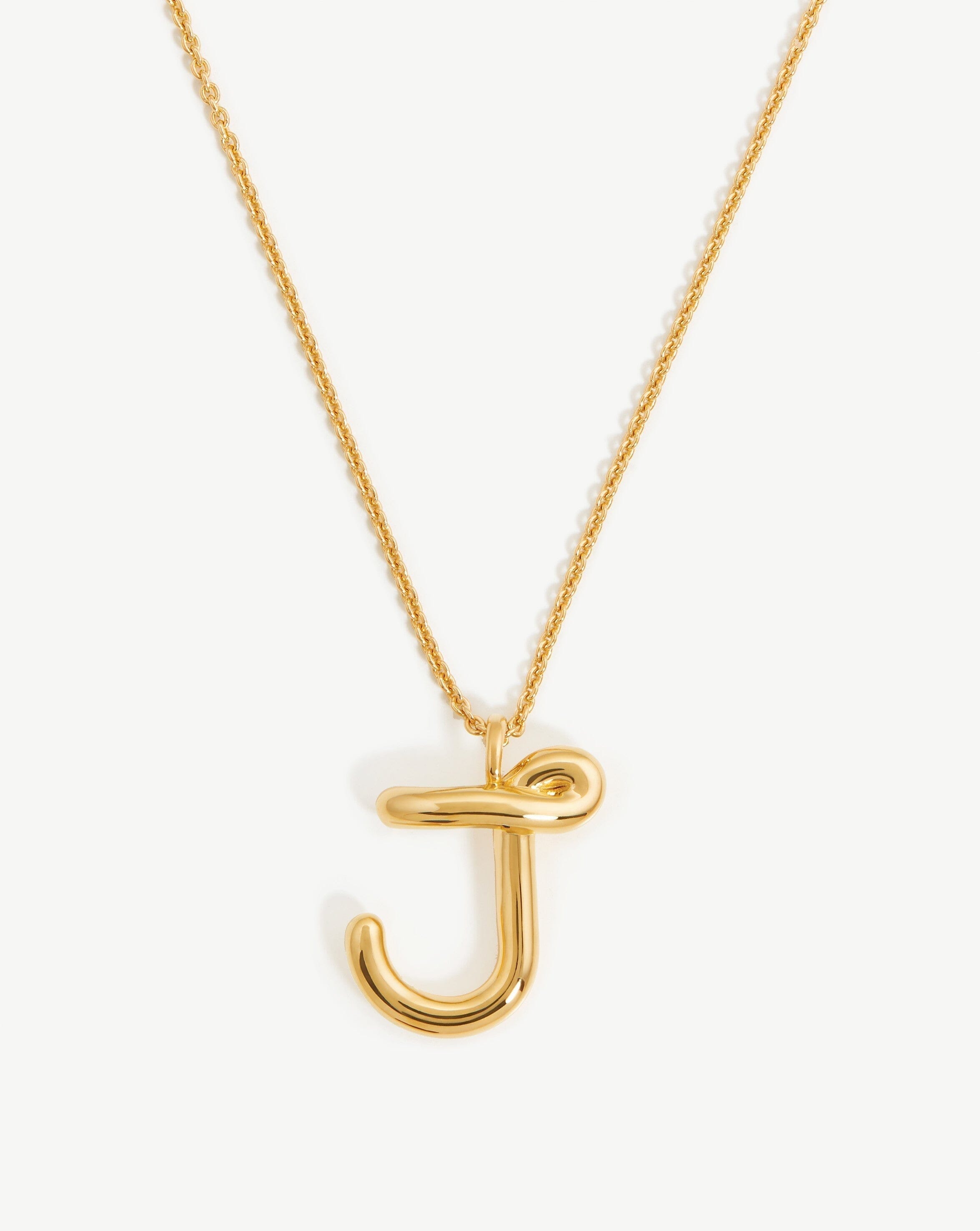 Curly Molten Initial Pendant Necklace - Personalized Letter J - 18k Gold Vermeil Jewelry for Women - Perfect Gift for Birthday, Anniversary & Valentine's Day