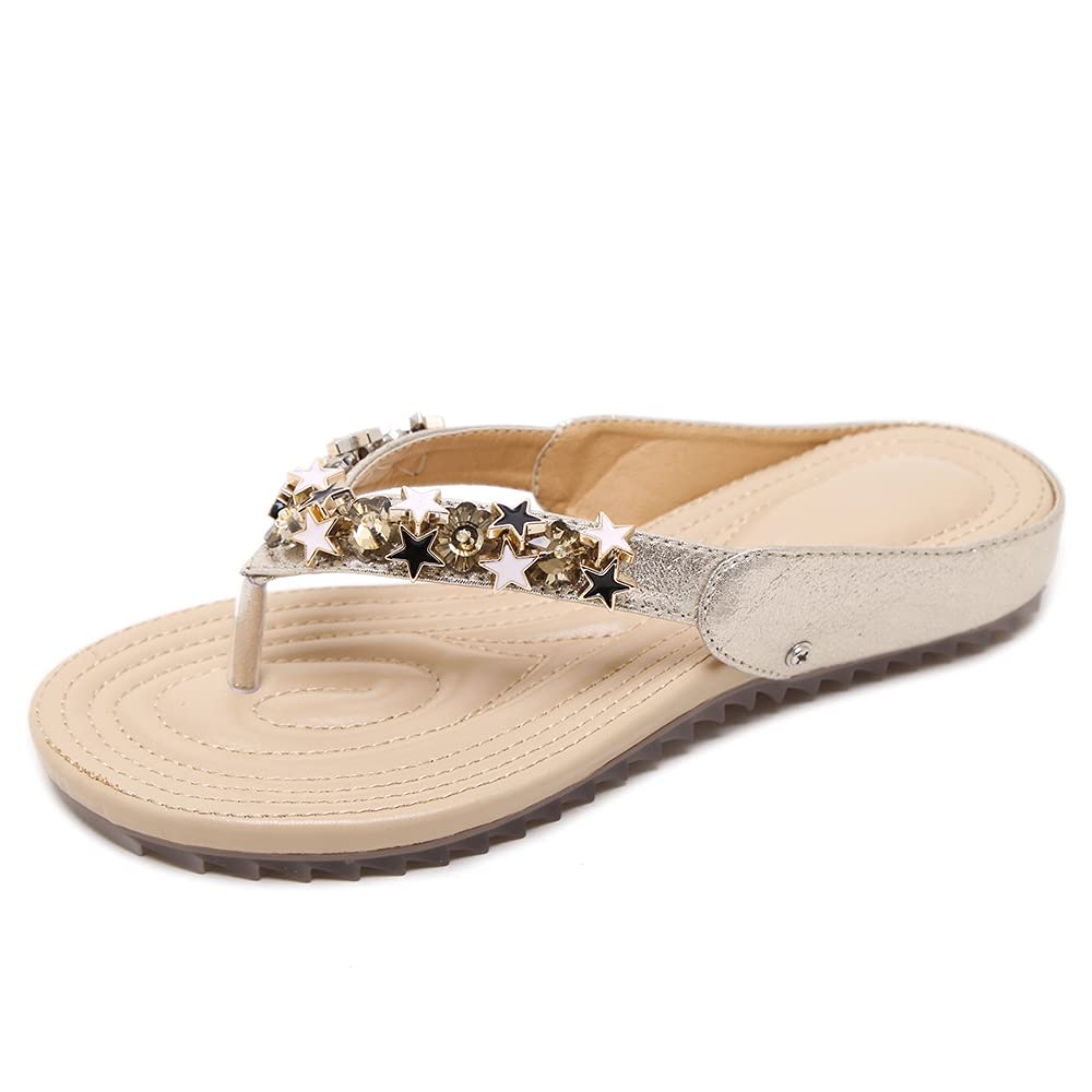 Women's Bohemian Beaded Flip Flop Slippers - Soft Sole Comfortable Sandals for Beach, Pool & Summer Vacations | Fashionable Casual Footwear for Outdoor Relaxation & Travel
