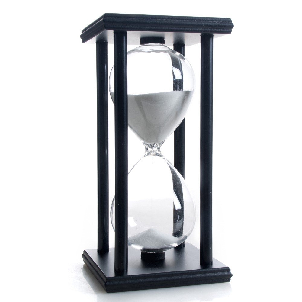 60 Minutes White Sand Timer with Black Wooden Frame - Hourglass Sand Clock for Meditation, Yoga, Classroom & Home Decor