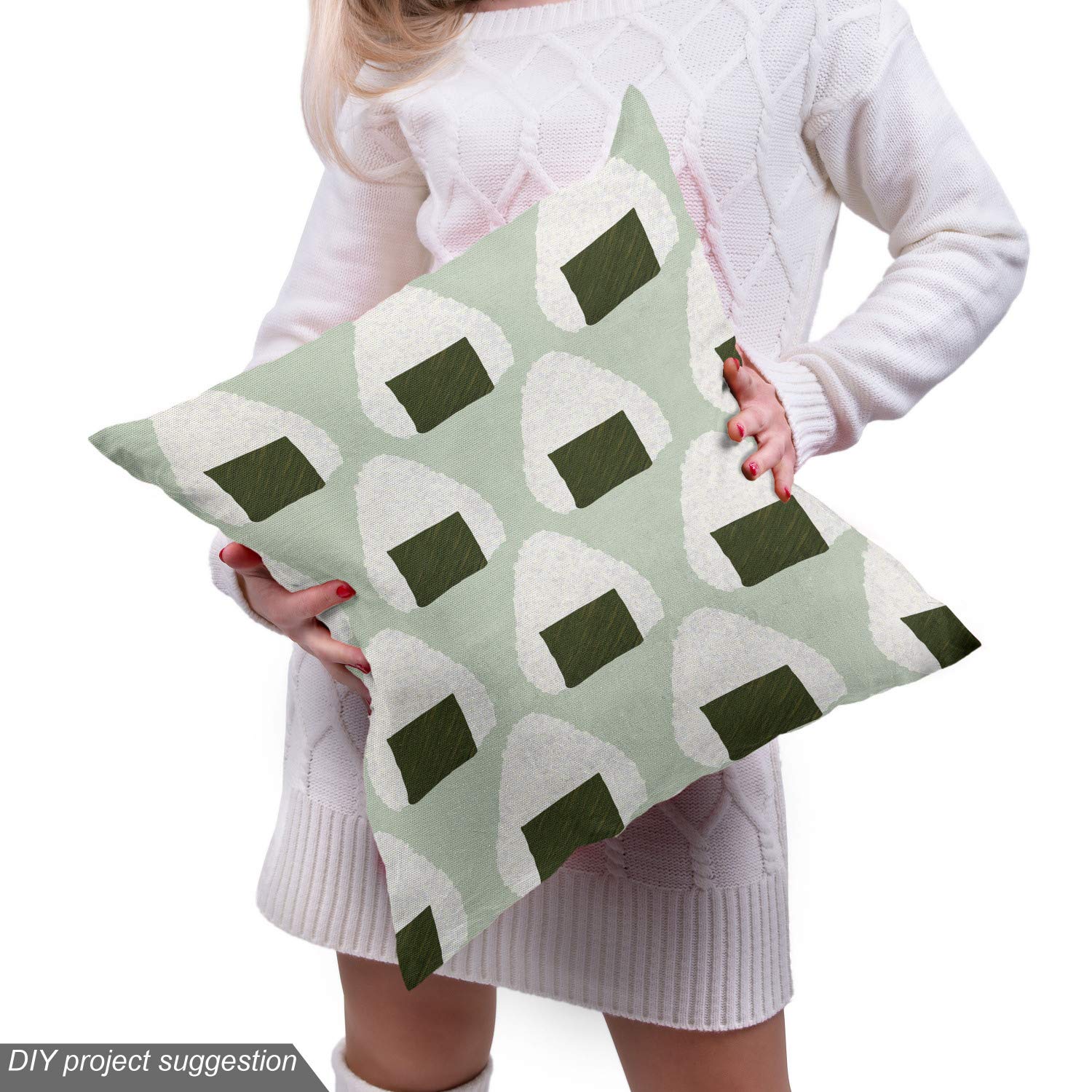 Ambesonne Abstract Japanese Onigiri Rice Balls Pastel Hipster Cuisine Print Fabric by The Yard - 10 Yards, Pale Green & Dark Green - Upholstery, Home Decor, DIY Projects, Curtains, Table Runners, Pillow Covers