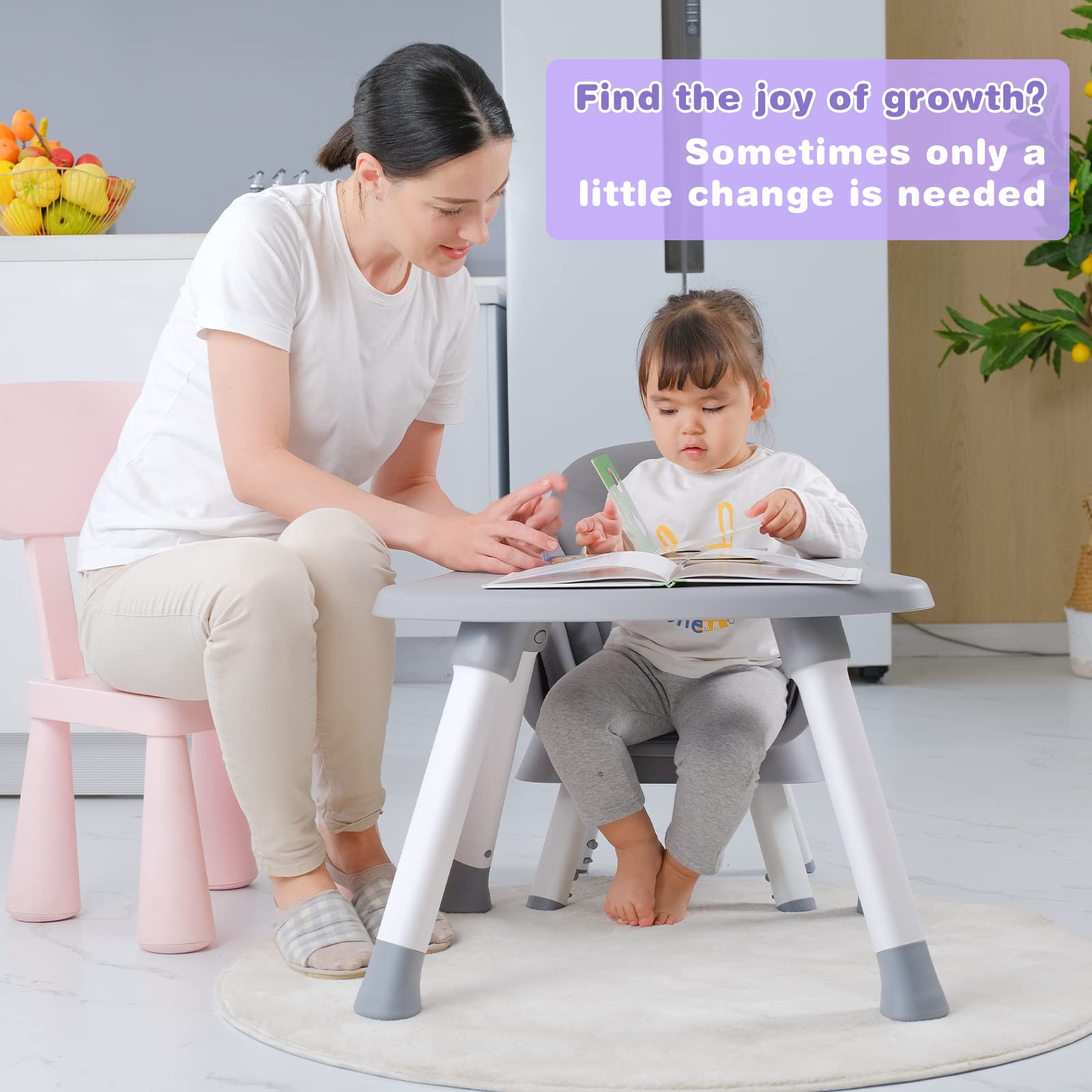 8-in-1 Convertible Baby High Chair with Removable Tray - Toddler Learning Table, Building Block Play Table & Kids Stool Set (Grey) - Perfect for Mealtime, Playtime & Early Childhood Development