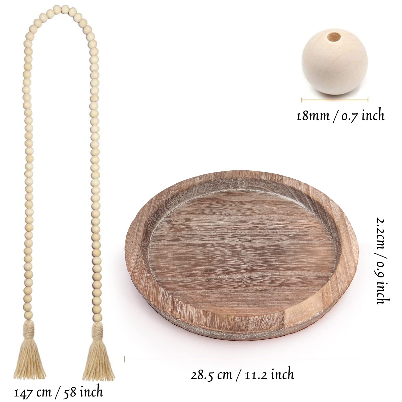 11.2 Inch Round Wooden Decorative Tray with 58