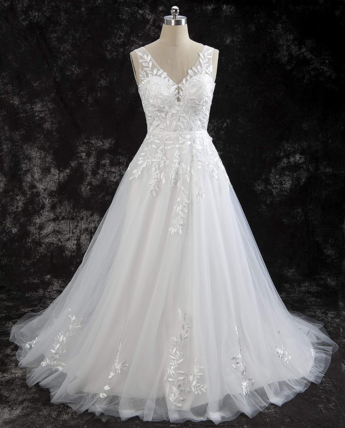 QXMYOO Elegant V-Neck Lace Tulle Beach Wedding Dress for Bride 2022 – Perfect for Summer Weddings, Beach Ceremonies & Boho Bridal Style