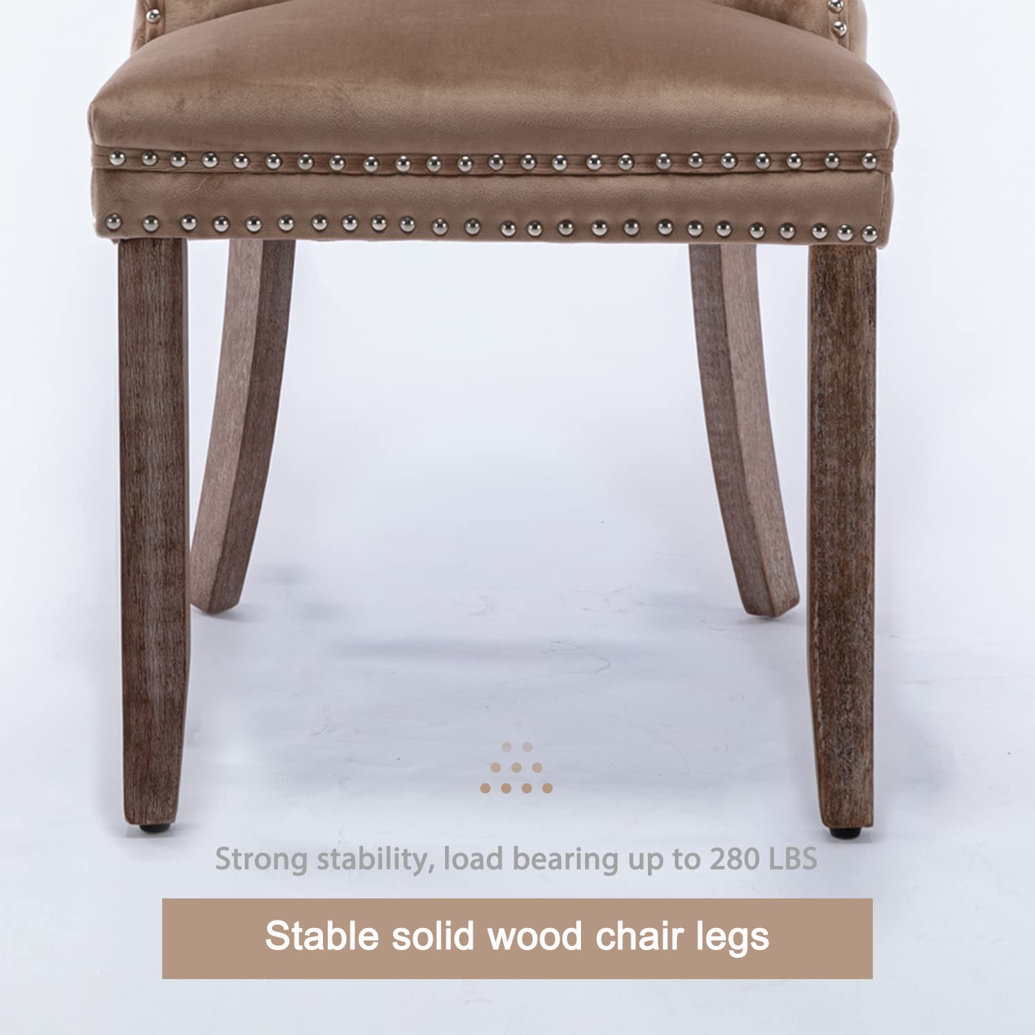 Virabit Velvet Dining Chairs Set of 2 - Tufted Upholstered Kitchen Chairs with Nailhead Trim & Solid Wood Legs, Elegant Accent Chairs for Dining Room, Bedroom or Office (Khaki) | Perfect for Modern Home Decor & Entertaining Guests