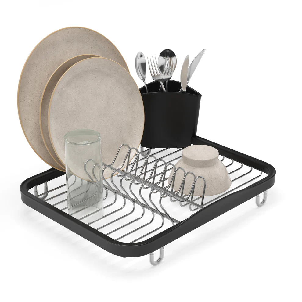 Stainless Steel Countertop Dish Rack with Drying Tray - Space Saving Kitchen Organizer for Dishes, Cups & Utensils - Perfect for Small Apartments, RVs & Compact Kitchens