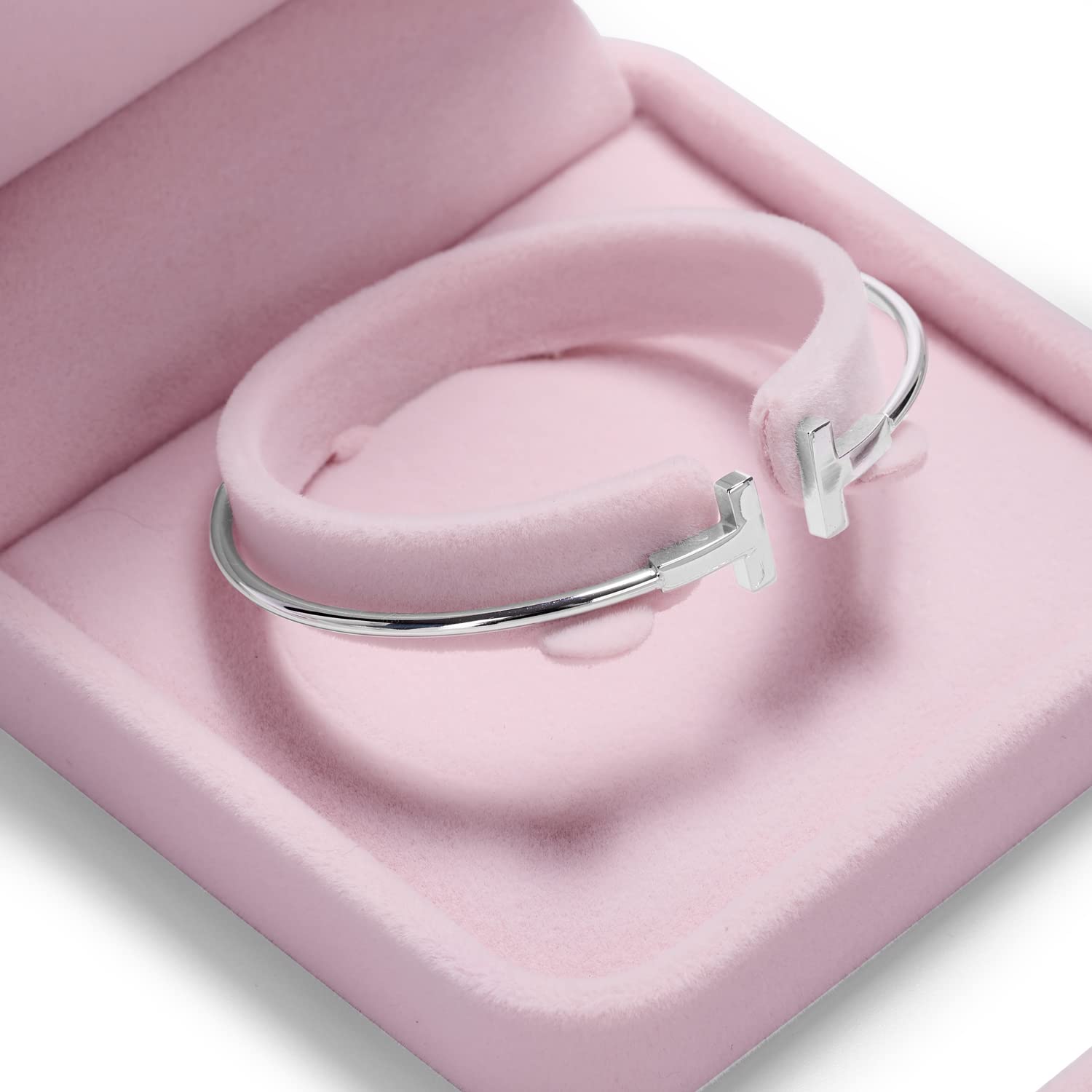 Pink Velvet Jewelry Box for Bracelets & Bangles - Gift Storage Case for Women