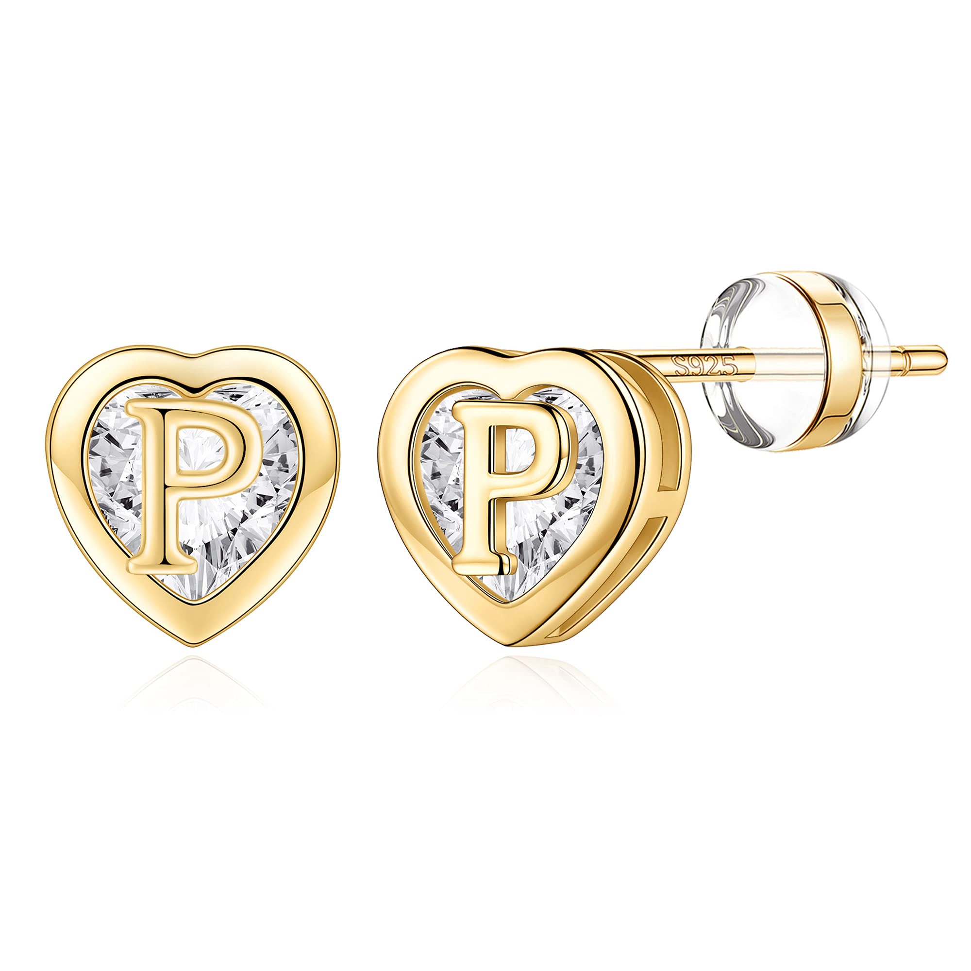Heart Initial Stud Earrings for Girls - 925 Sterling Silver Hypoallergenic CZ Earrings with 14K Gold Plating | Perfect Gift for Teen Girls, Kids Jewelry & Little Girls | Ideal for Birthdays, Valentine's Day & Everyday Wear