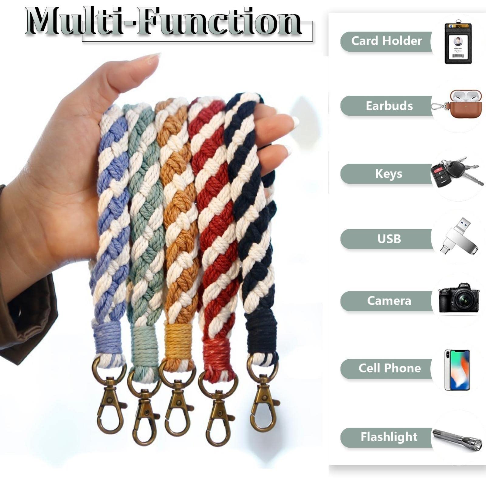 Boho Macrame Phone Wrist Strap - Anti-Loss Phone Bracelet with Tether Tab for iPhone & Android (Black & White, 2-Pack) | Perfect for Travel, Shopping & Outdoor Activities