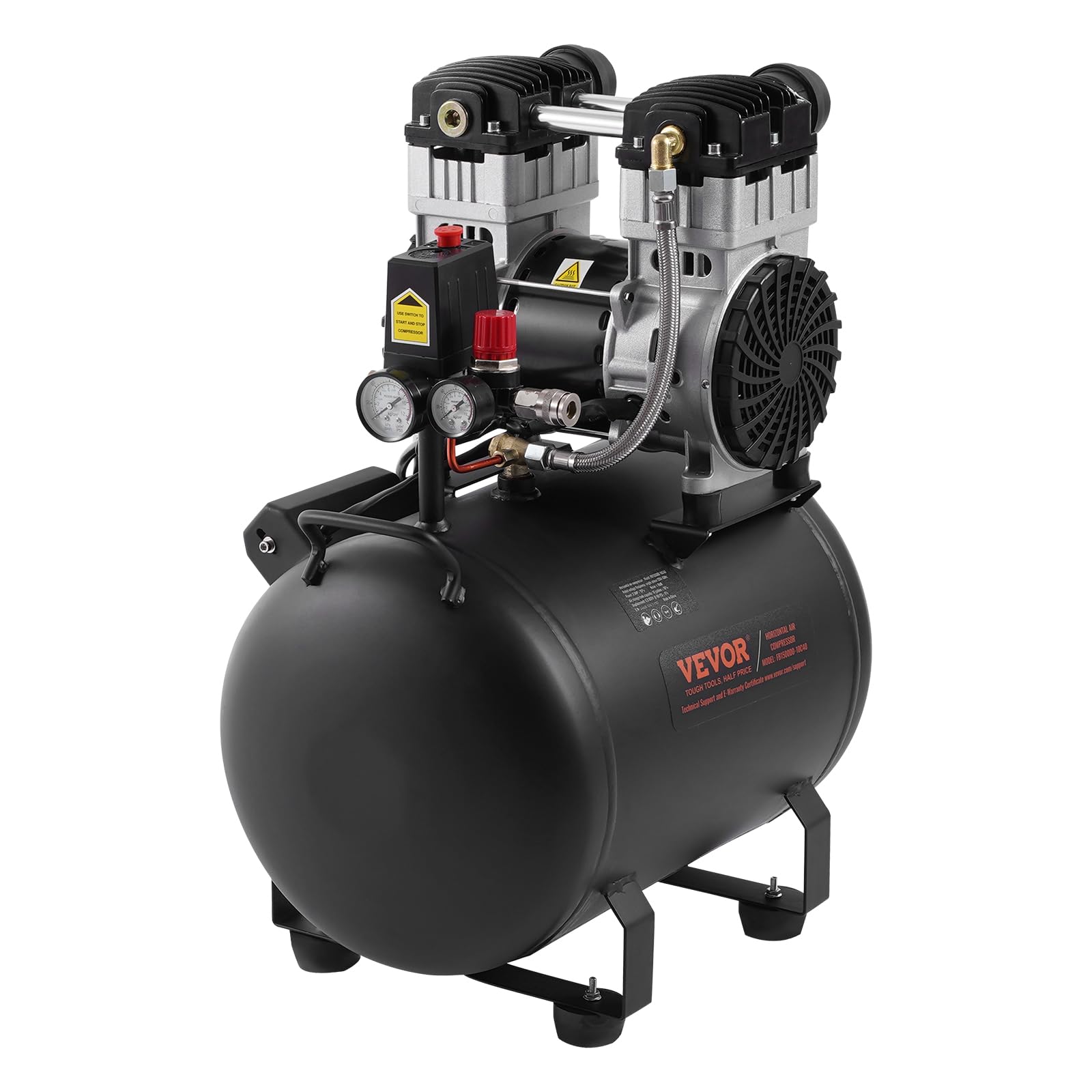 VEVOR 10 Gallon Steel Tank Air Compressor, 2HP 5.3 CFM@90 PSI Oil-Free, 125PSI Max Pressure, 78dB Ultra Quiet Portable Compressor for Auto Repair, Tire Inflation, Spray Painting - Perfect for Home Garage, DIY Projects, and Professional Workshops