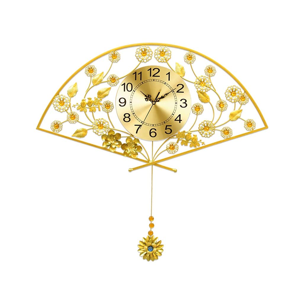 TOMYEUS Golden Fan-Shaped Wall Clock with Silent Pendulum - Elegant Decorative Wall Clock for Kitchen, Living Room, Bedroom | Perfect Home & Office Decor, Gift Idea