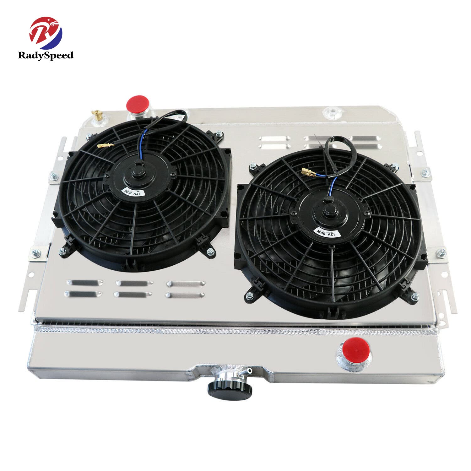 High-Performance 3 Row Aluminum Radiator with Dual Electric Fan Shroud Kit for 1963-1968 Chevy Bel Air, Impala, Biscayne & El Camino - Perfect for Street Rods & Classic Car Restoration Projects