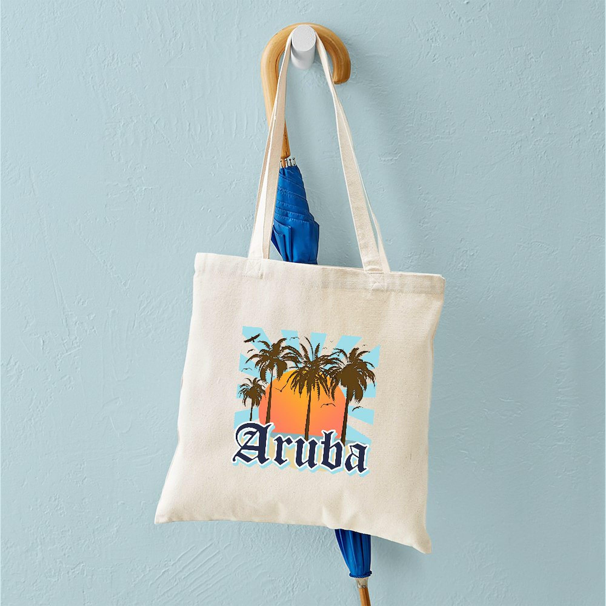 Aruba Caribbean Island Tote Bag - Natural Canvas Reusable Shopping Bag for Beach, Grocery & Travel | Eco-Friendly Cotton Tote with Unique Island Design