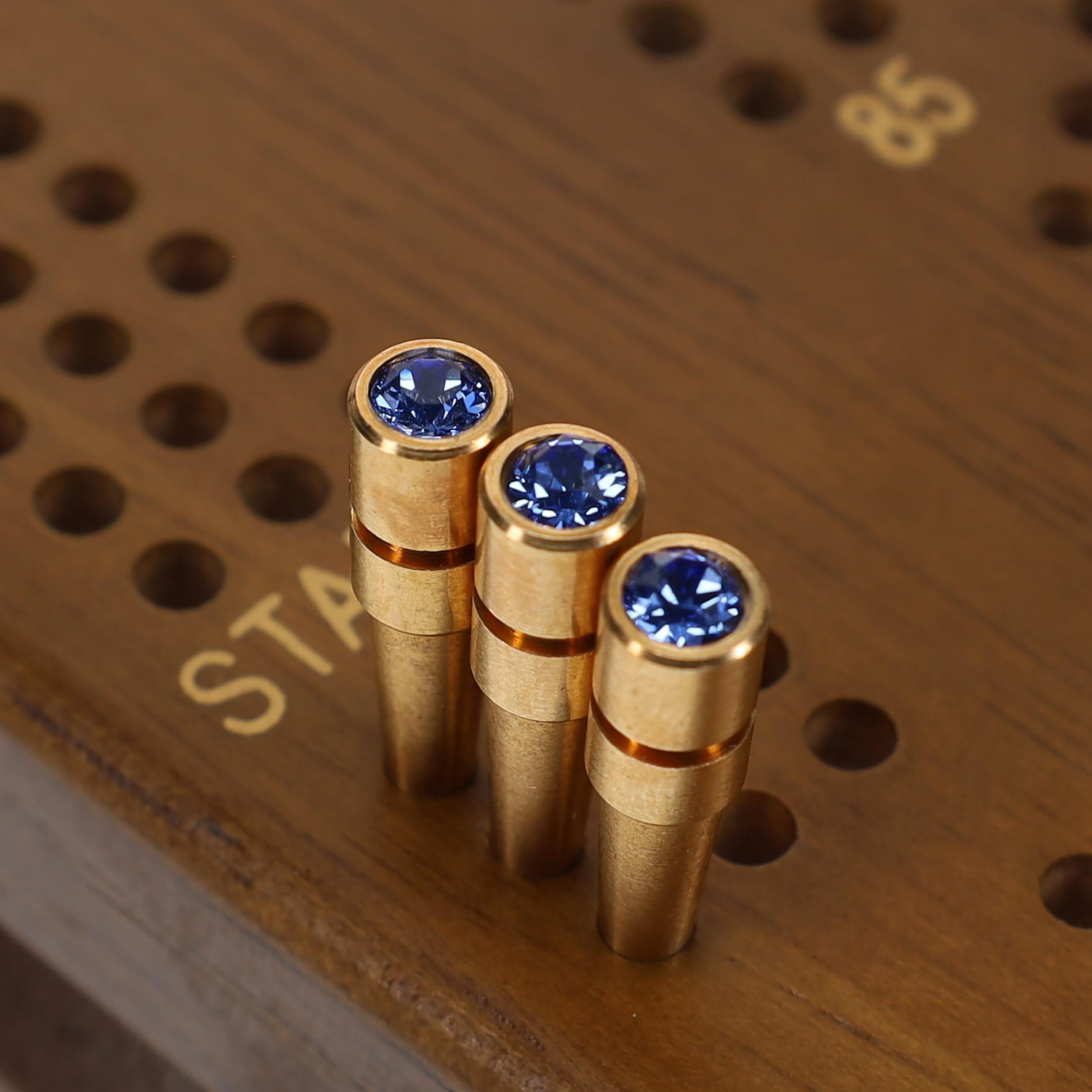 Premium WE Games Brass Cribbage Pegs with Genuine Austrian Crystals - 3-Piece Set in Sapphire Blue - Perfect for Cribbage Boards, Game Nights & Collectible Gifts