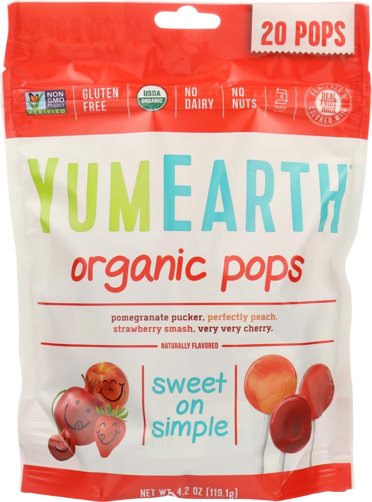 Yummy Earth Organic Fruit Lollipops - 48 Count (4.2 oz) - Assorted Flavors - Vegan & Gluten-Free Candy - Perfect for Birthday Parties, Halloween Treats & School Snacks