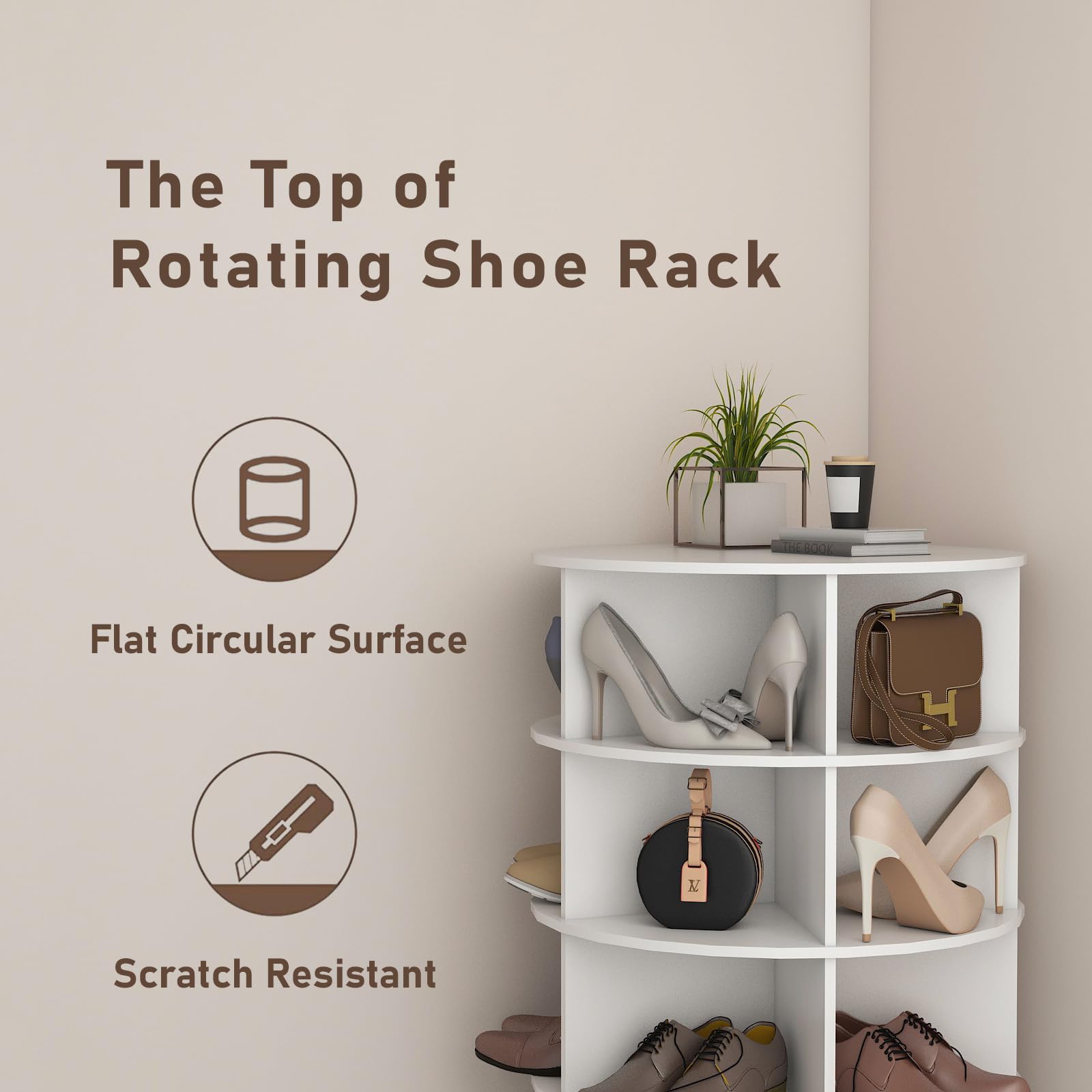 360° Rotating Shoe Rack Tower - 7 Tier Spinning Shoe Organizer Holds 35 Pairs | White Revolving Shoe Storage with Lazy Susan Base | Space-Saving Entryway, Closet & Corner Solution for Home, Apartment & Dorm Organization