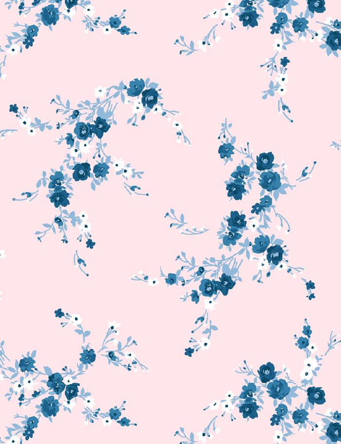 Jolene Pink and Blue Floral Wallpaper by Wallshoppe - Perfect for Bedroom, Nursery, or Living Room Decor