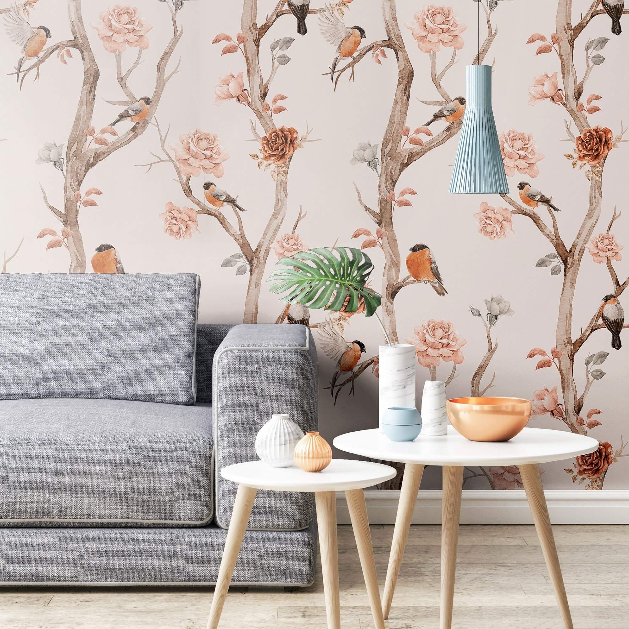 Rose Floral Animal Peel and Stick Removable Wallpaper - Self-Adhesive Decorative Wall Covering for Nursery, Bedroom & Home Decor