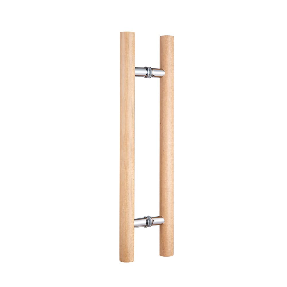 304 Stainless Steel Glass Door Handle with Solid Connector - Beech Wood Push Pull Handle for Sauna, Shower, and Front Doors - 71 Inch Length in Natural Wood Color (Straight Connector) - Perfect for Modern Homes, Spas, and Commercial Spaces