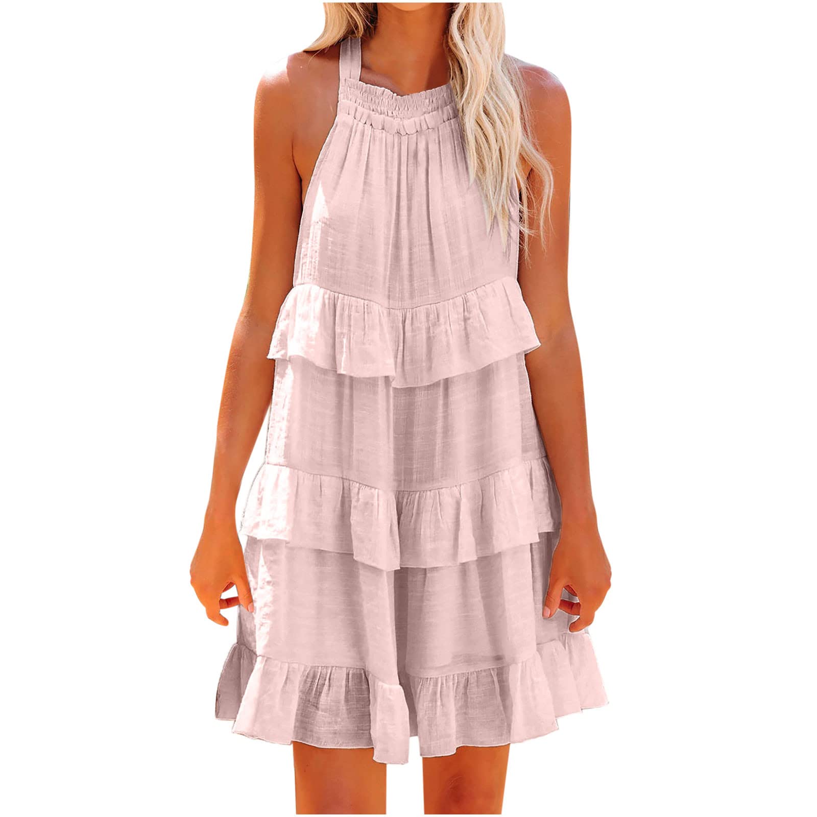 Women's Casual Solid Color Sleeveless Bandage Mini Dress - Summer Beach Wear, Party Outfit & Vacation Essentials