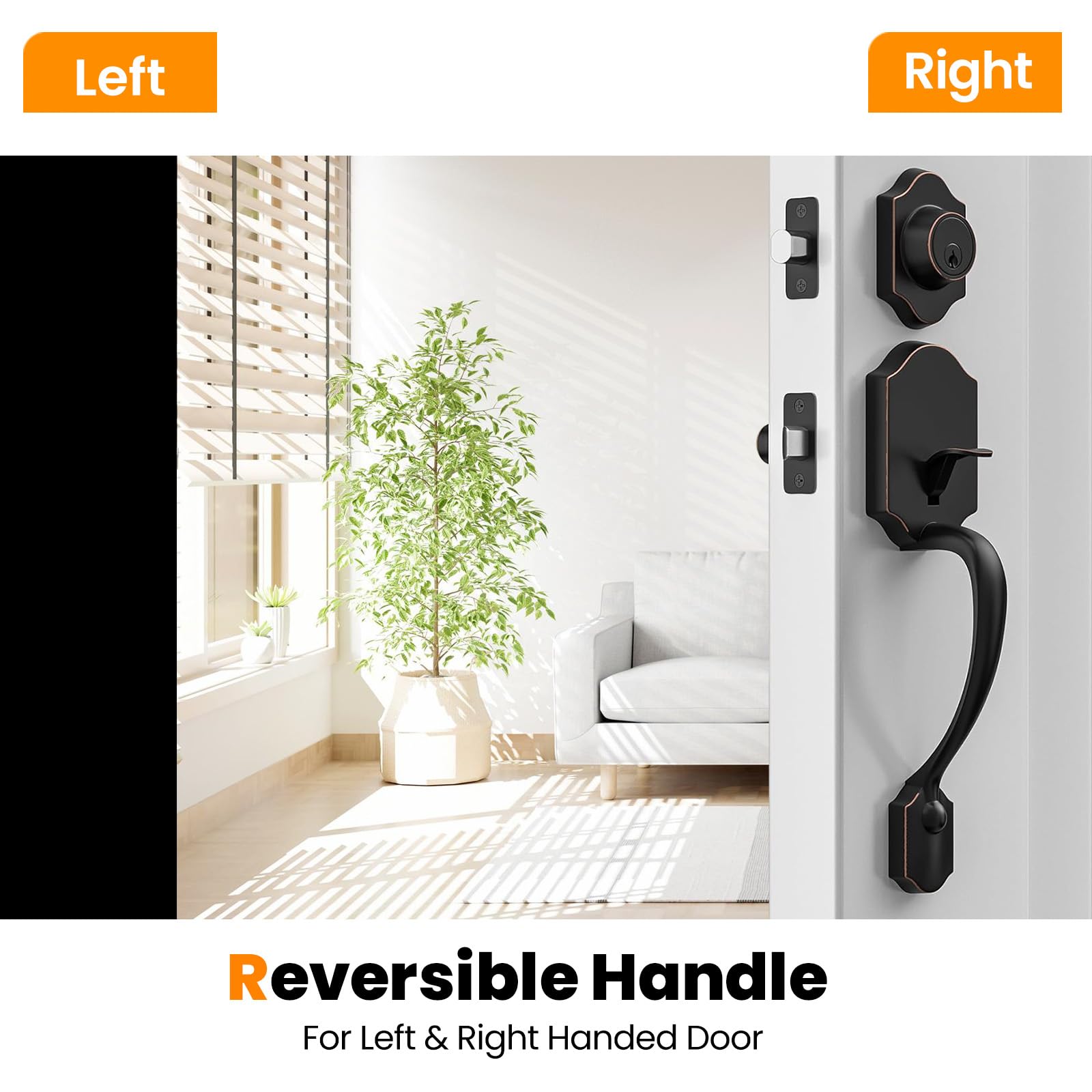 HOSOM Oil Rubbed Bronze Front Door Handle Set with Deadbolt - Single Cylinder Exterior Door Lock for Right & Left Handed Doors - Secure Entry for Homes, Offices & Apartments