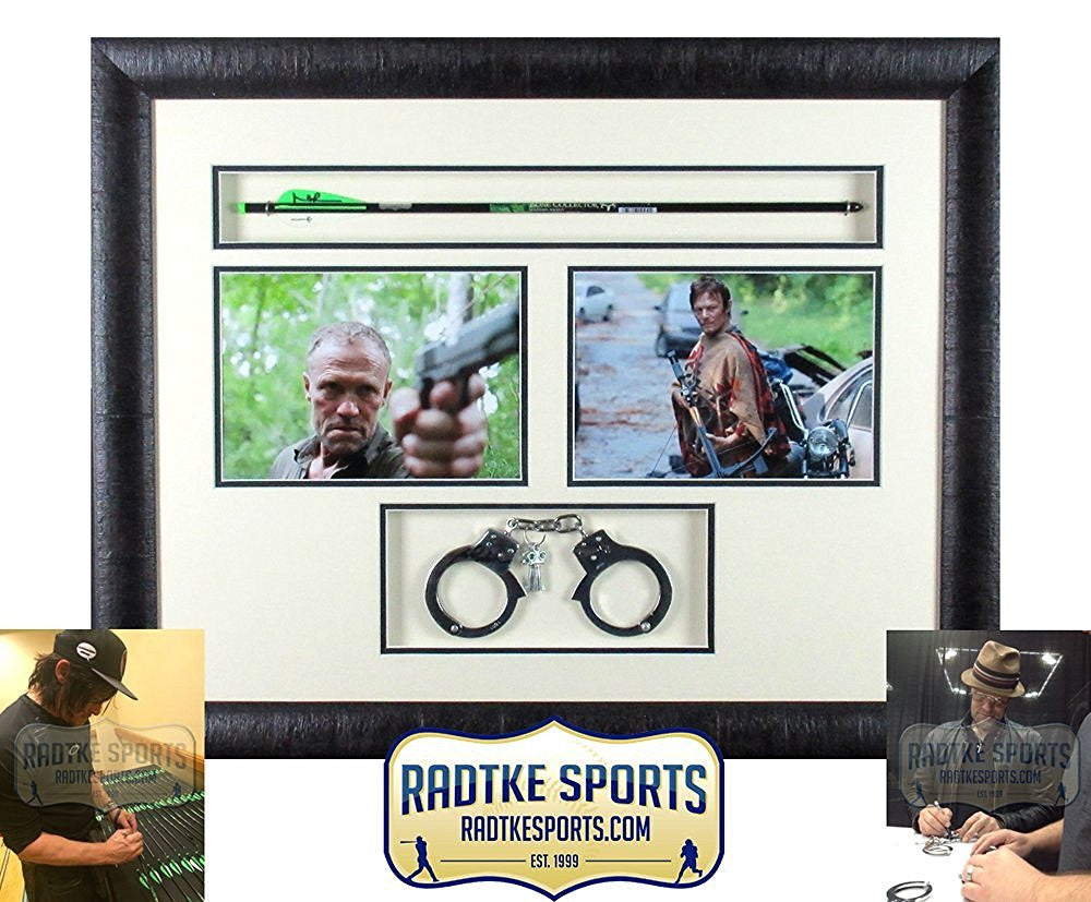Authentic Signed The Walking Dead Collectible - Norman Reedus as Daryl Dixon & Michael Rooker as Merle Dixon Autographed Bone Collector Crossbow Arrow with Handcuffs - Perfect for TV Show Memorabilia Displays and Comic-Con Events