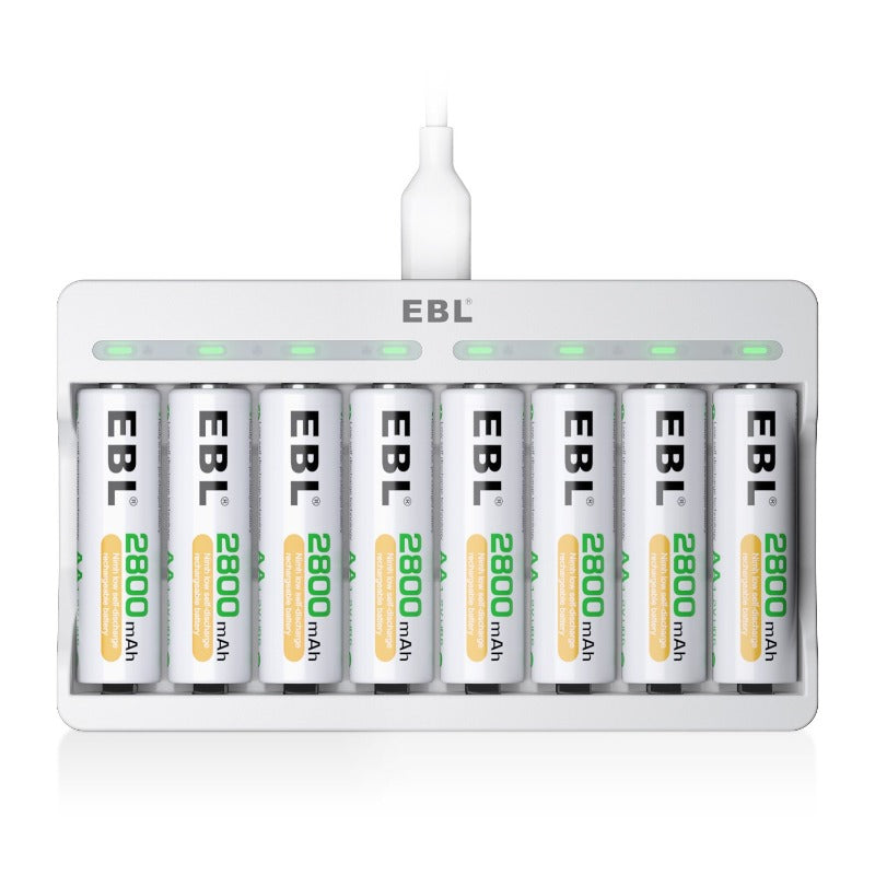 EBL AA AAA Rechargeable Batteries with 8 Bay Fast Charger - High Capacity NiMH Battery Pack for Digital Cameras, Game Controllers & Wireless Devices