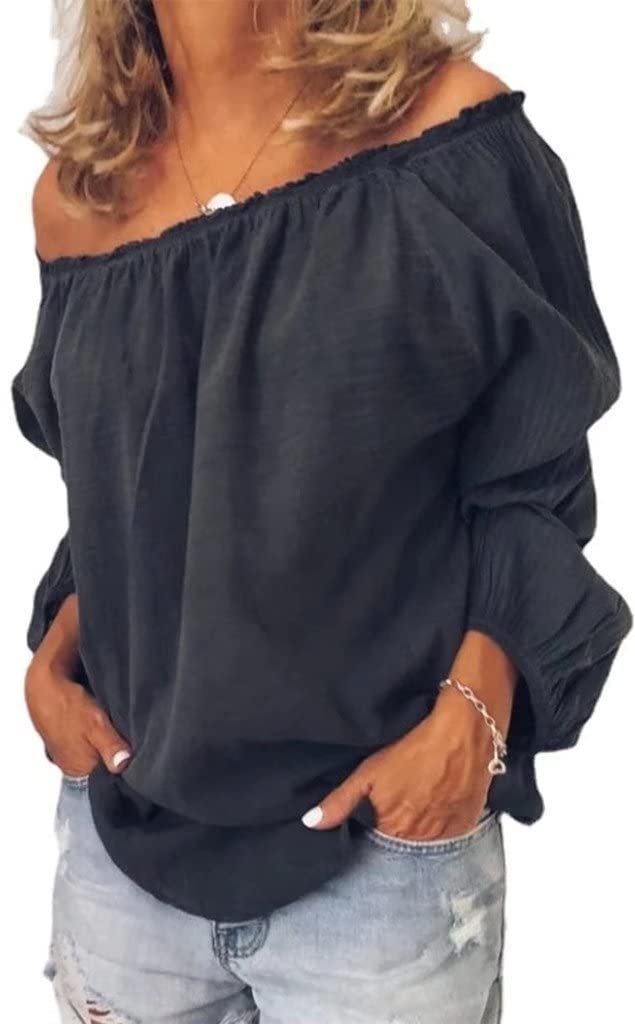 Women's Linen Off-Shoulder Tunic Top - Long Sleeve Ruffled Balloon Sleeve Cotton Blouse for Summer | Casual Beachwear, Vacation Outfits & Boho Style Fashion