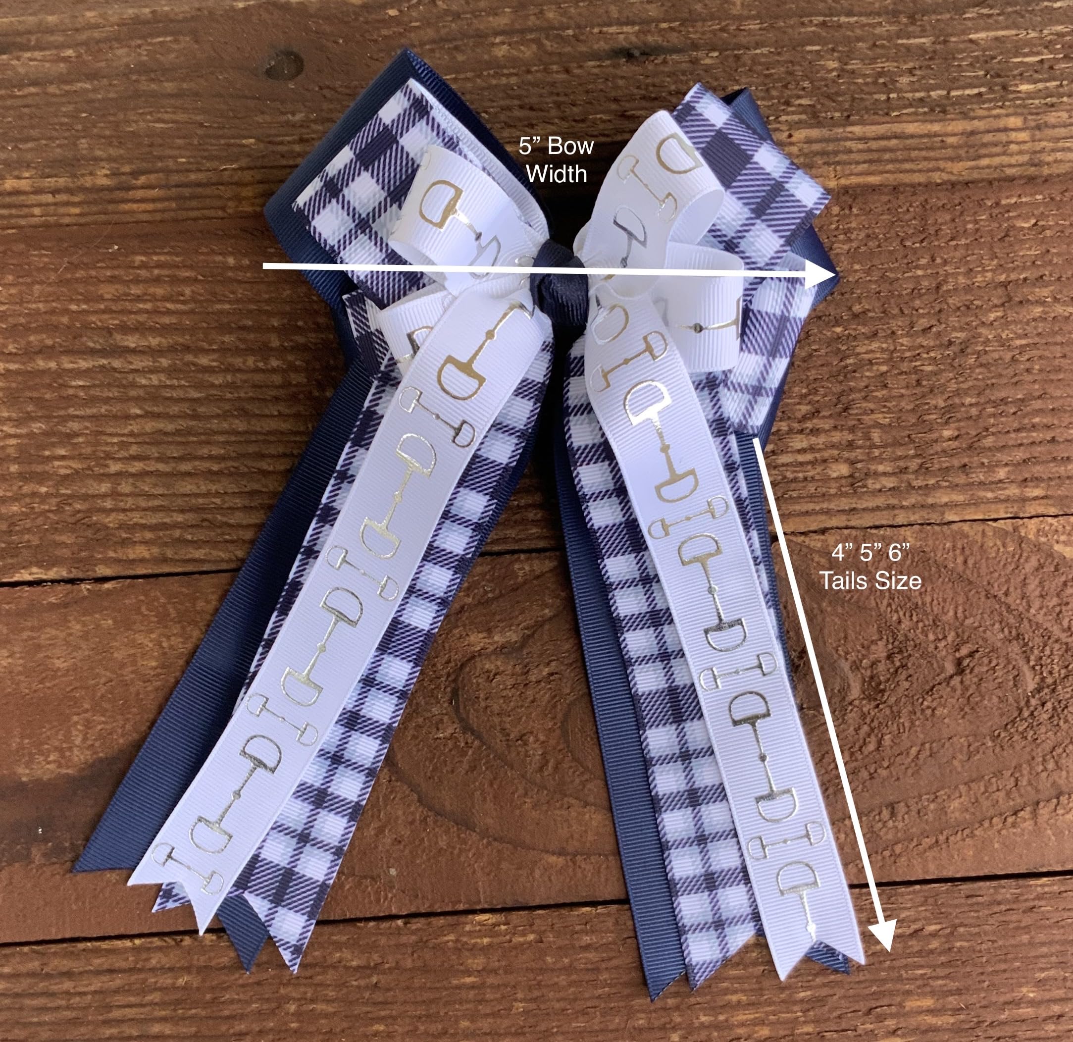 Equestrian Show Hair Bows for Girls - Navy Blue Plaid Horse Show Hair Accessories with 5