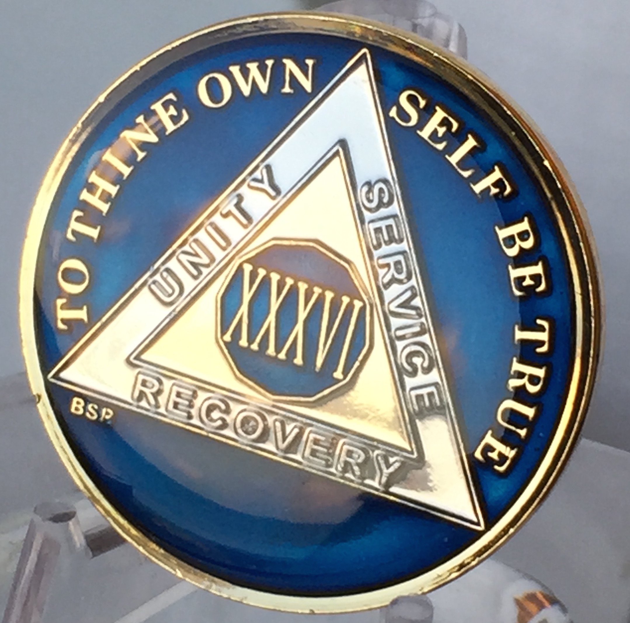 36 Year Midnight Blue AA Alcoholics Anonymous Medallion Chip - Tri-Plate Gold & Nickel Plated - Perfect for Recovery Milestones, Gifts & Support Group Meetings
