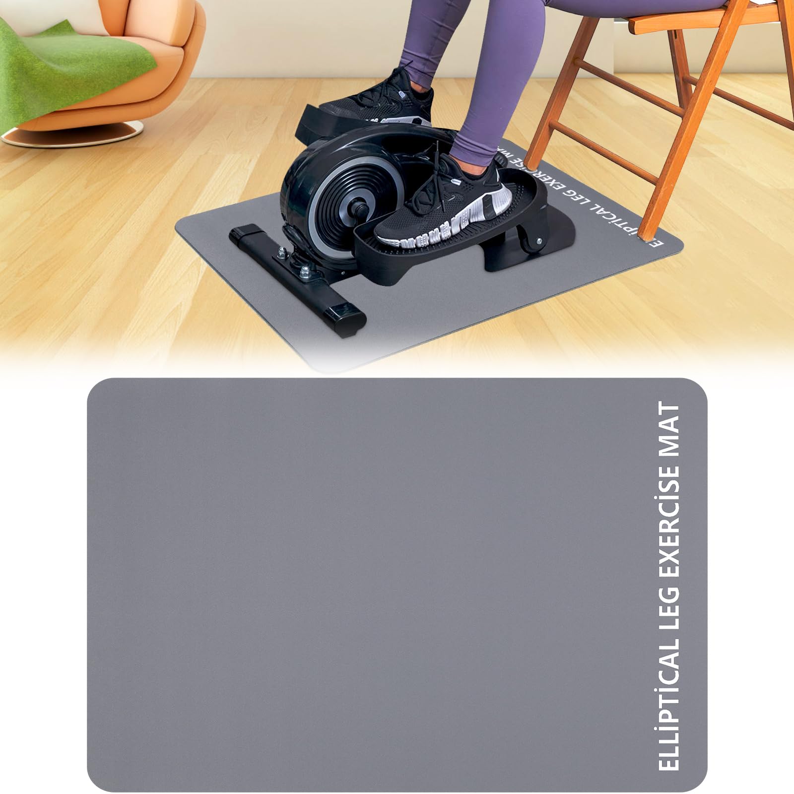 TOBWOLF Non-Slip Exercise Mat for Elliptical Machines - Anti-Skid Workout Mat for Under Desk Ellipticals & Seated Pedal Exercisers - Stability & Floor Protection Mat for Home Gym & Office Fitness